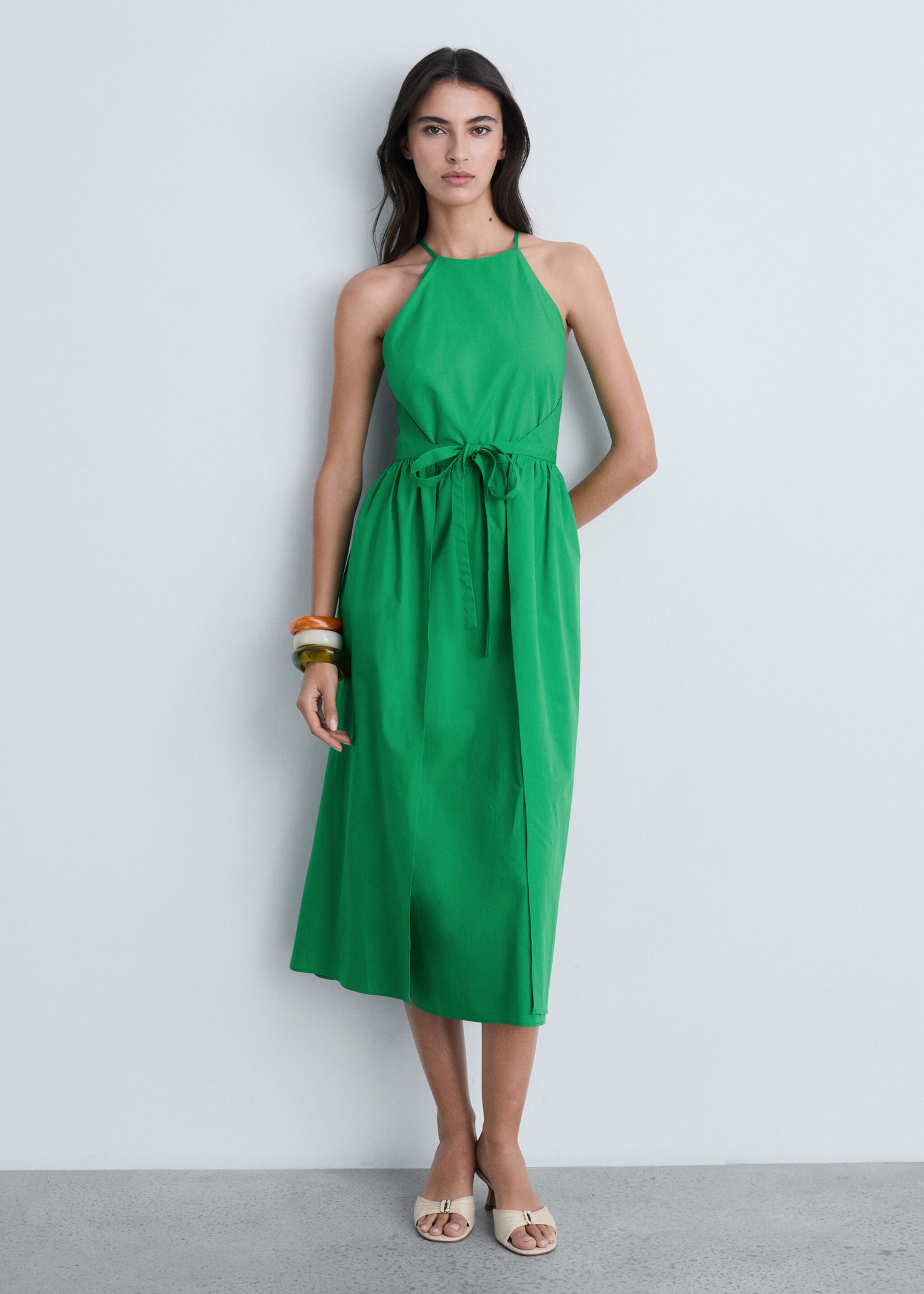 Flared bow dress - General plane, Green. Ref: 87024811-00.
