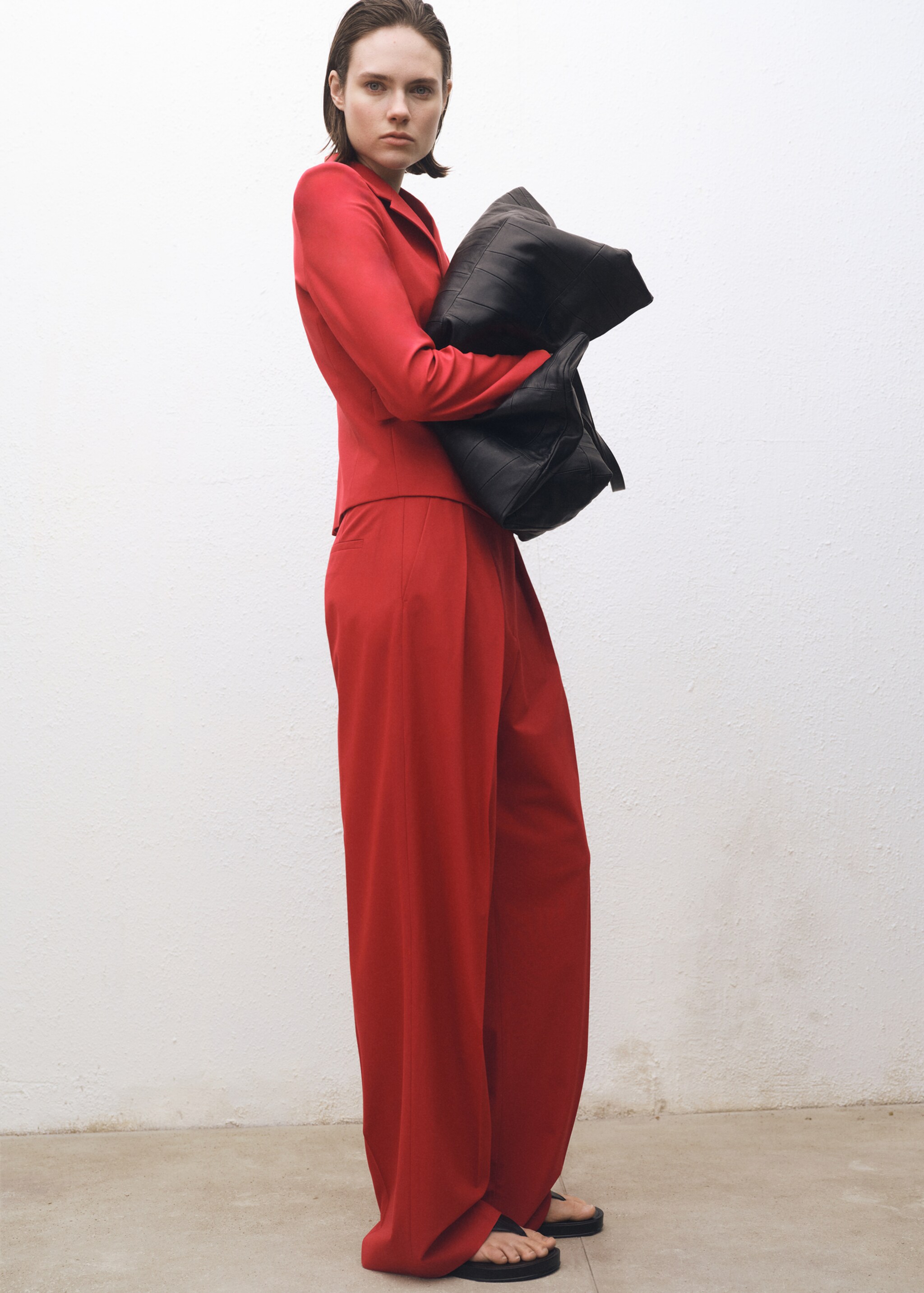 Wide leg wool-blend suit trousers - General plane, Red. Ref: 87024813-00.