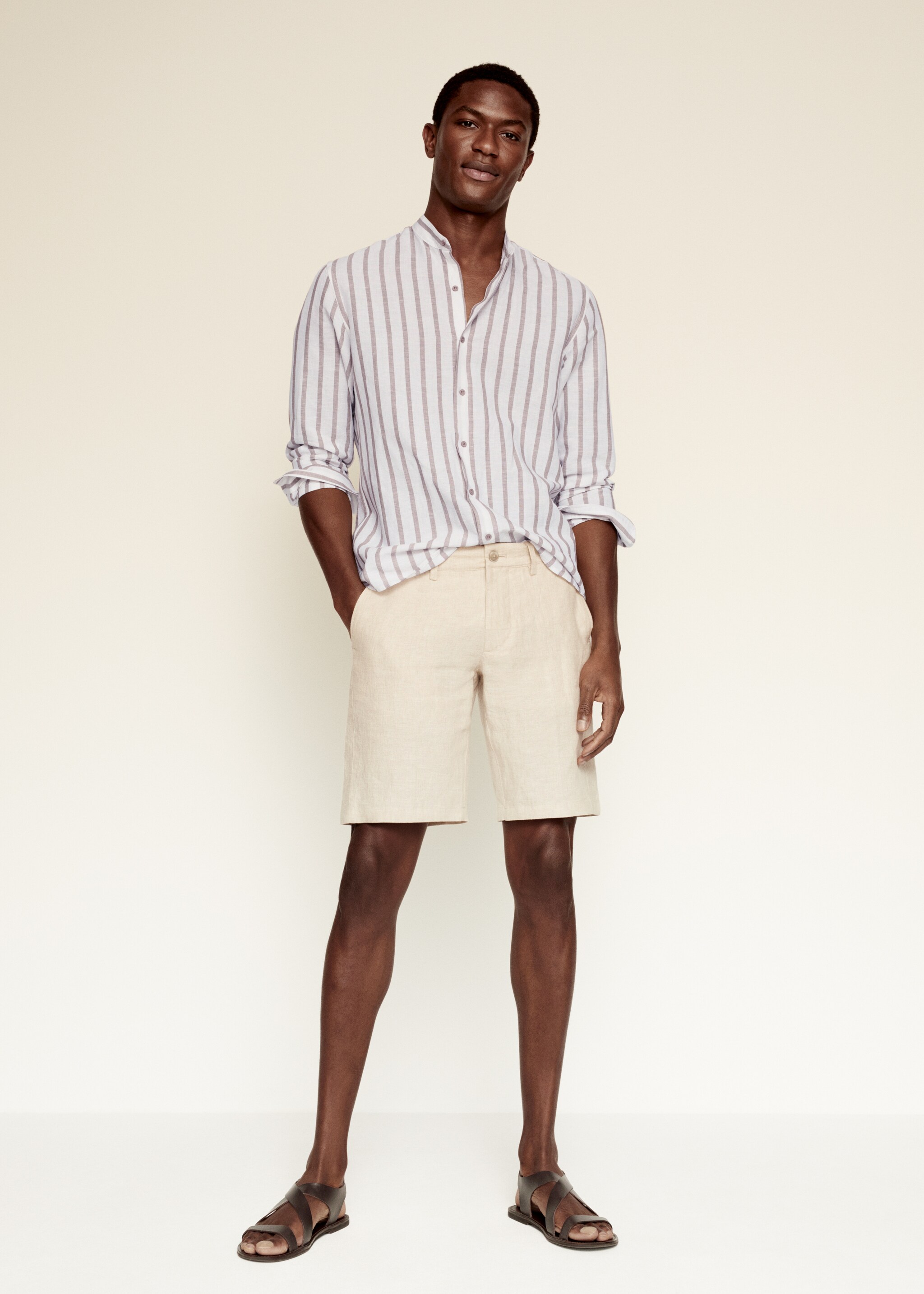 Camisa regular fit lino cuello mao - Plano general
