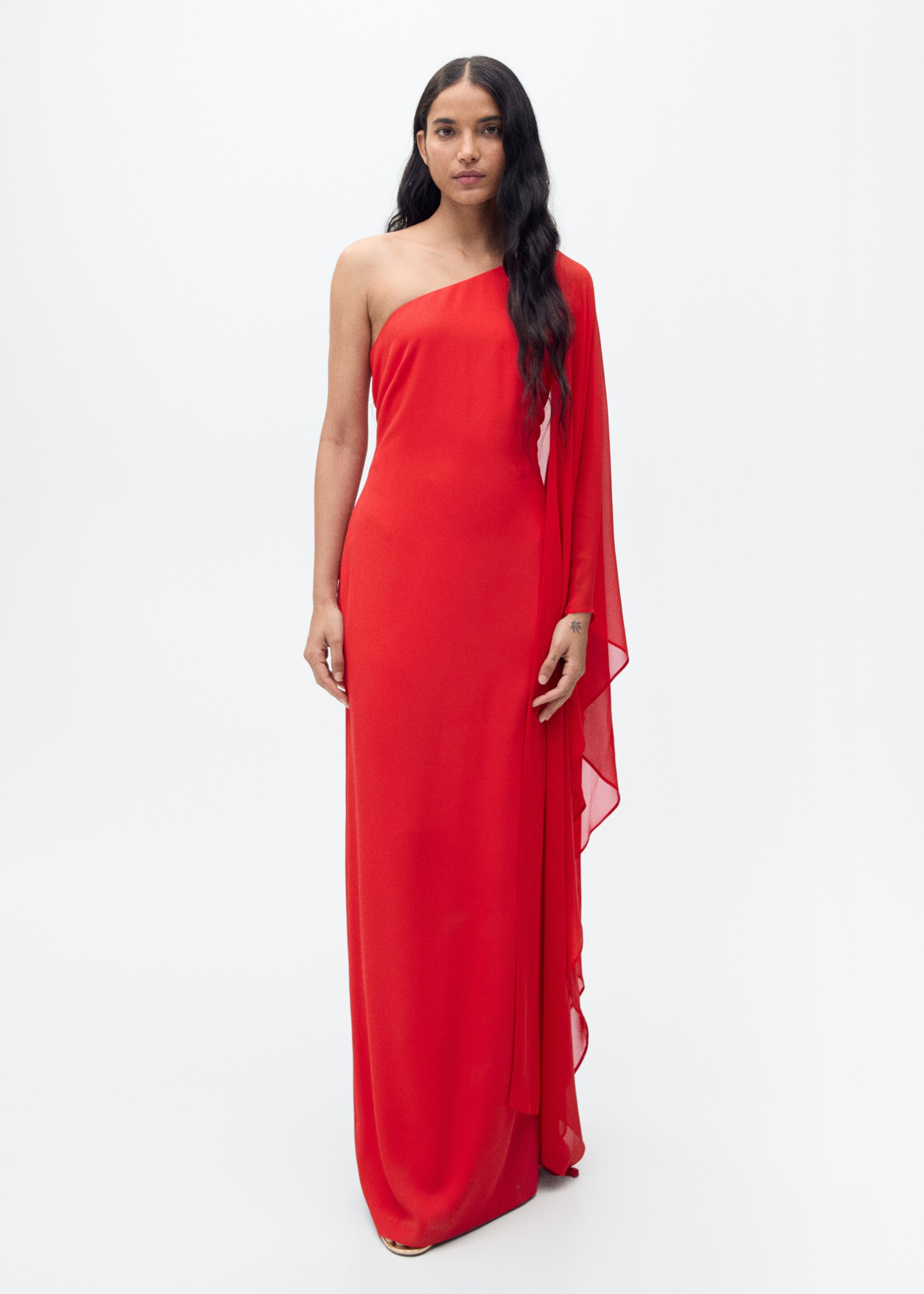 Asymmetrical dress with flared sleeves - General plane, Red. Ref: 87025730-00.