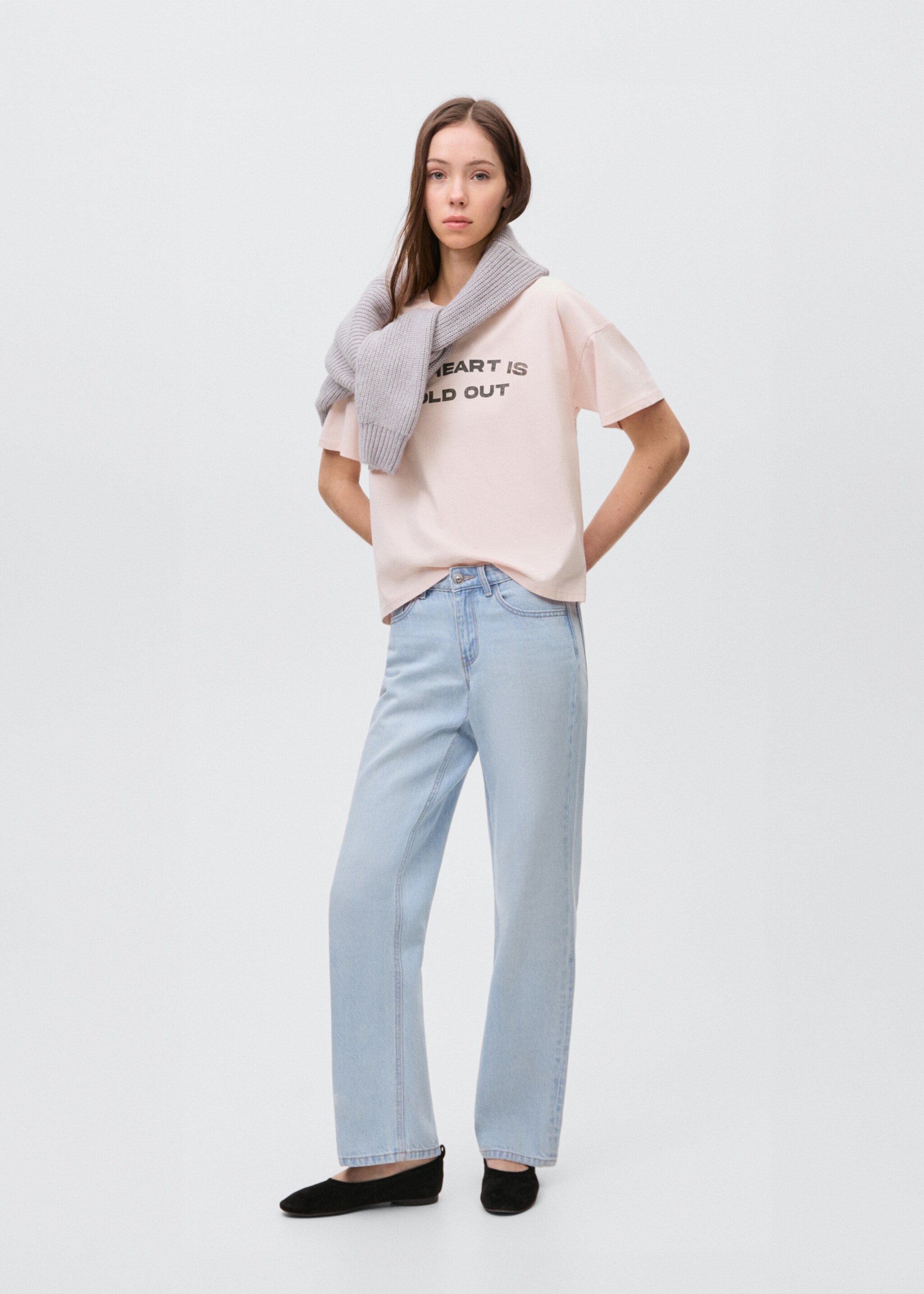 Short-sleeved t-shirt with message - General plane, Pastel Pink. Ref: 87025732-00.
