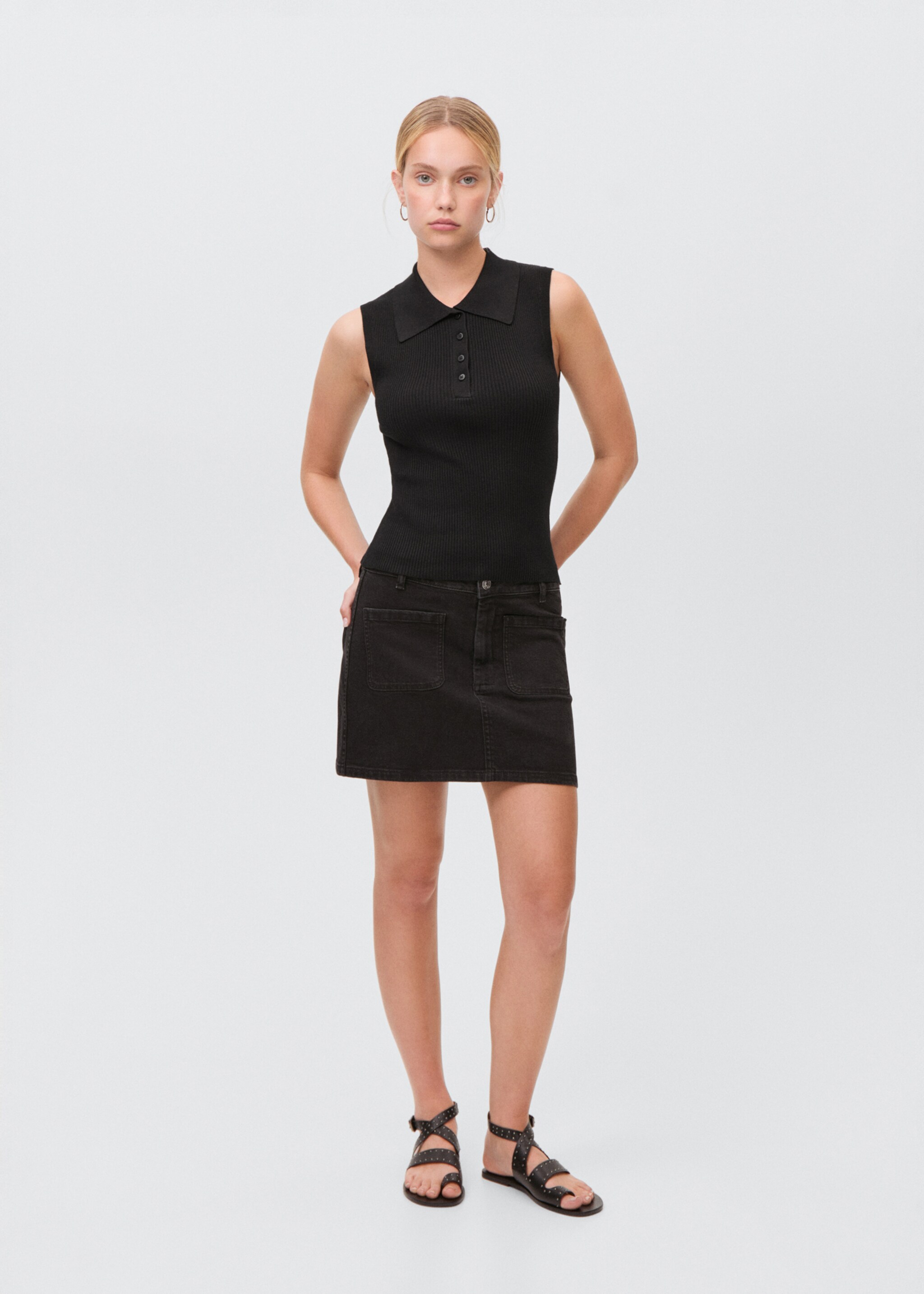 Polo-neck knitted top - General plane, Black. Ref: 87025735-00.