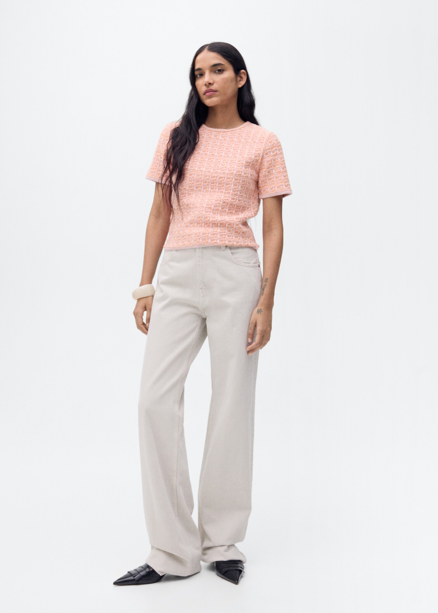 Short-sleeved tweed sweater - General plane