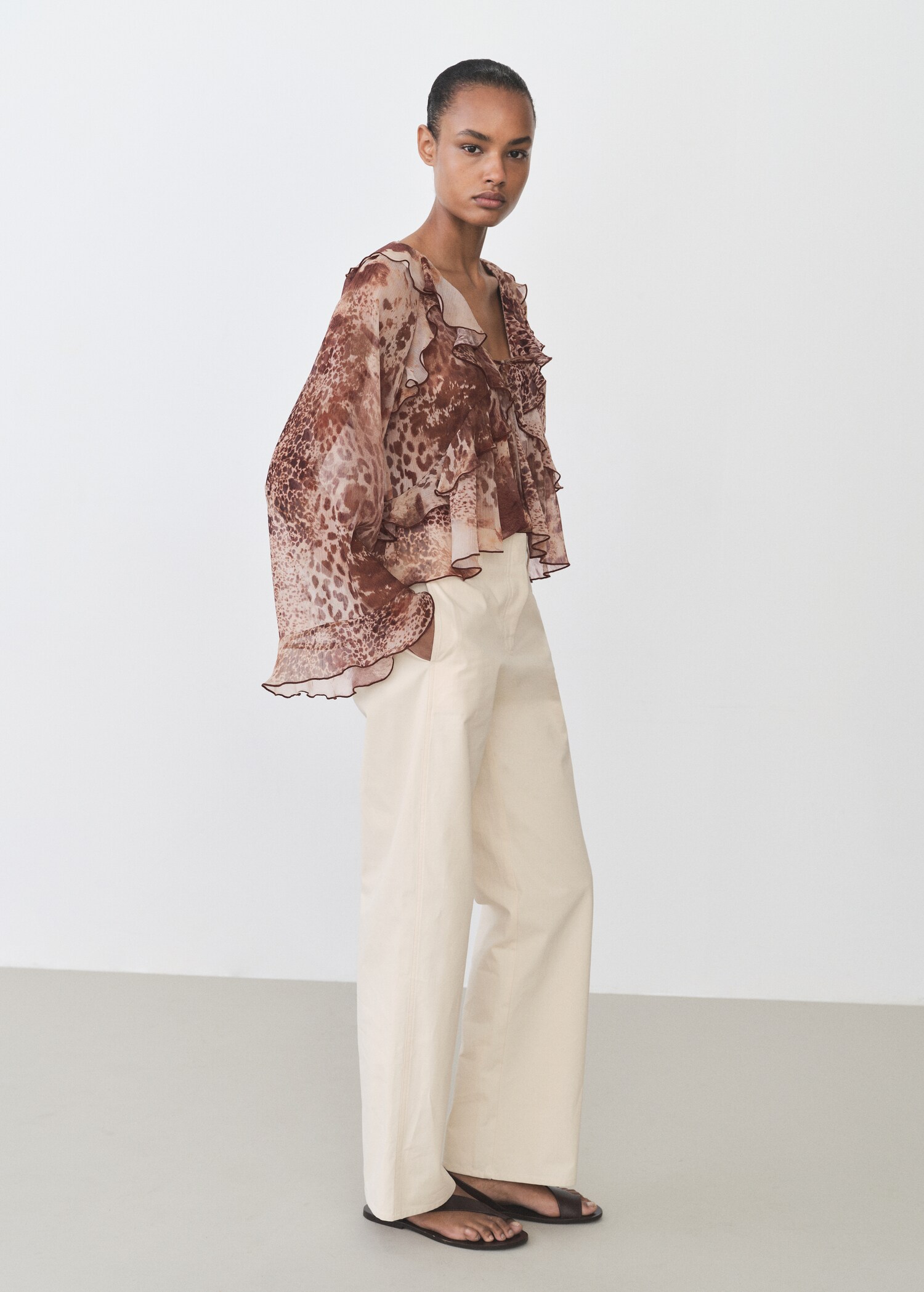 Printed blouse with ruffles and bow detail - General plane