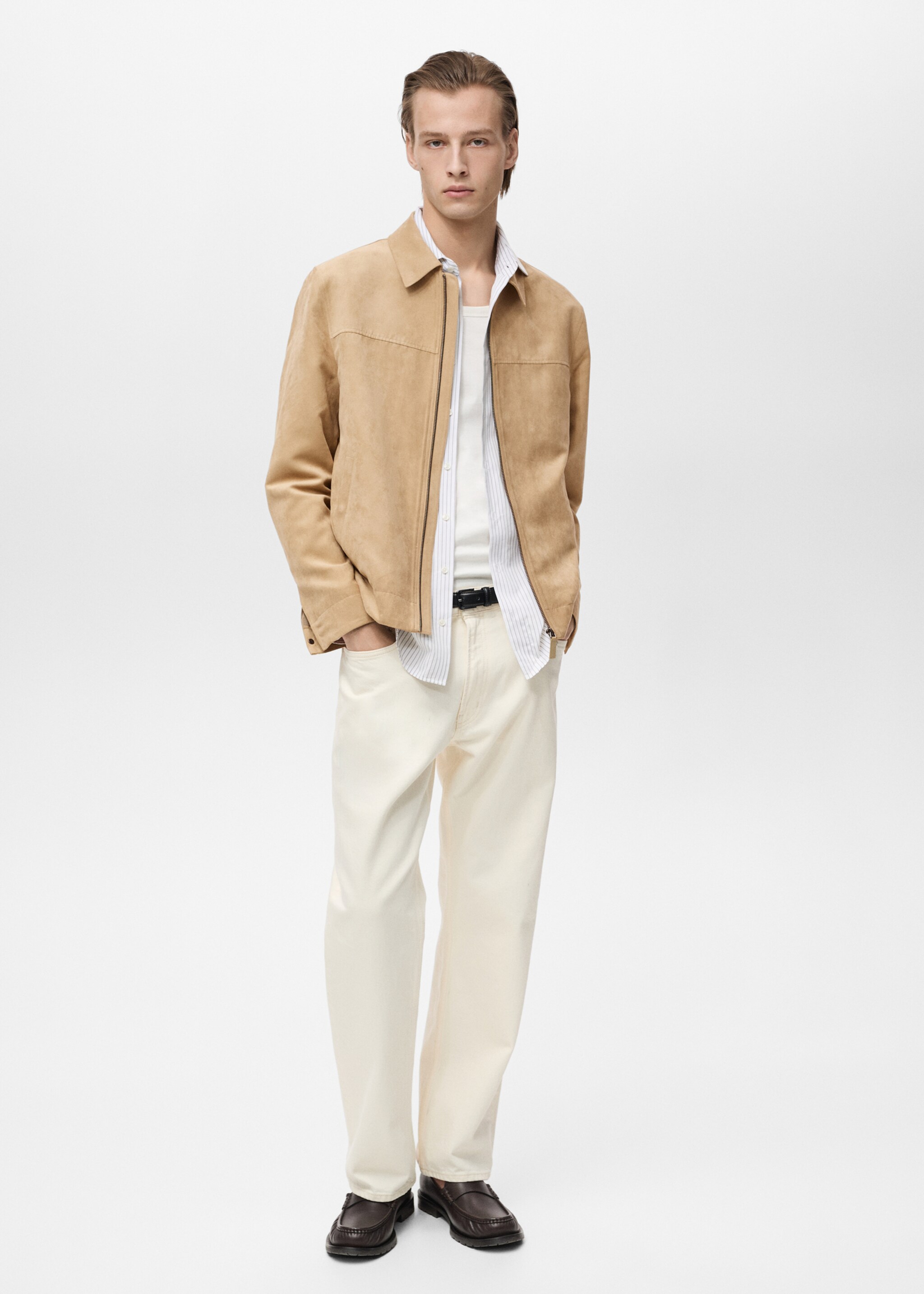 Suede-effect jacket with zip - General plane, Beige. Ref: 87025917-00.