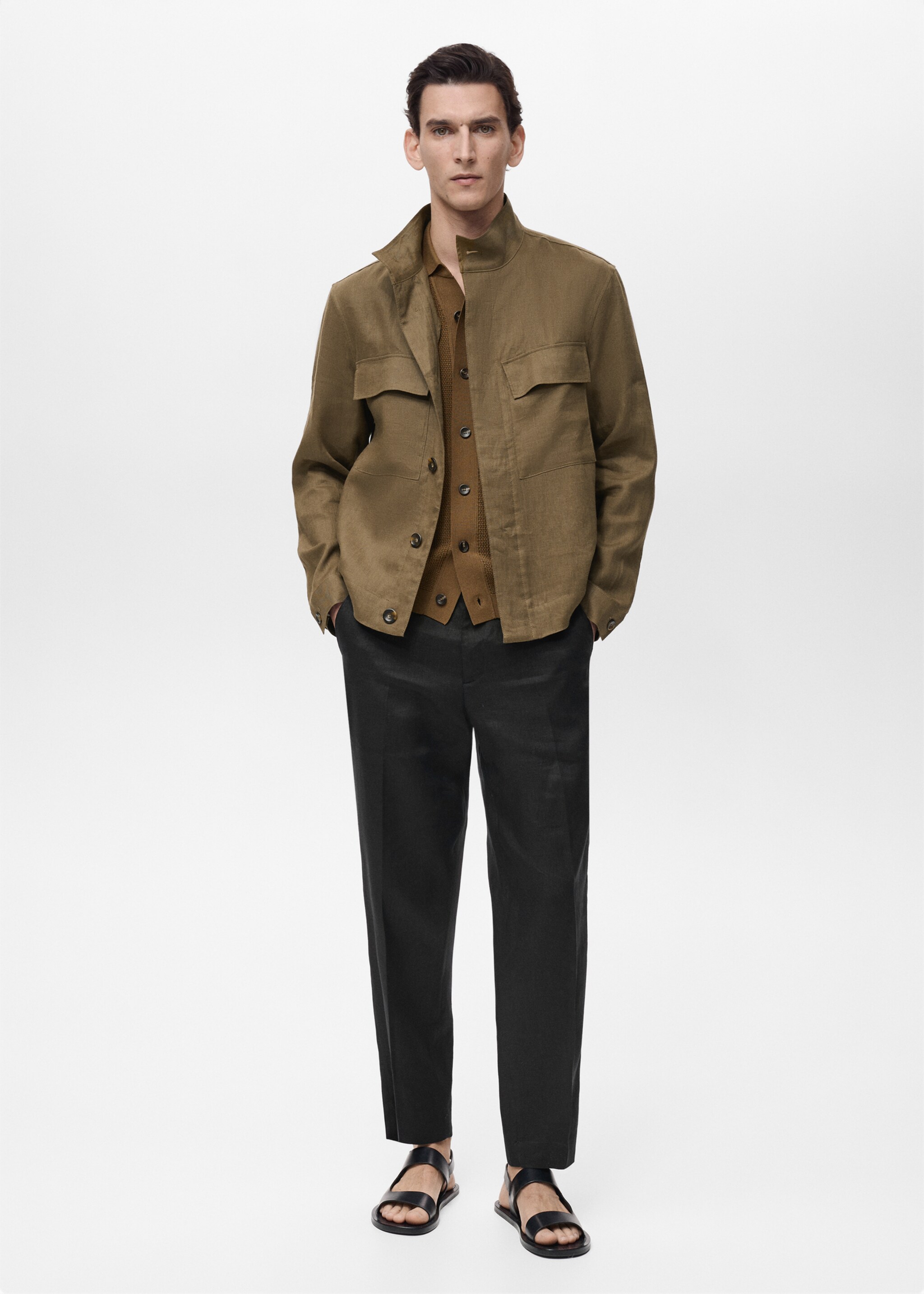 100% linen turtleneck jacket - General plane, Khaki. Ref: 87025920-00.