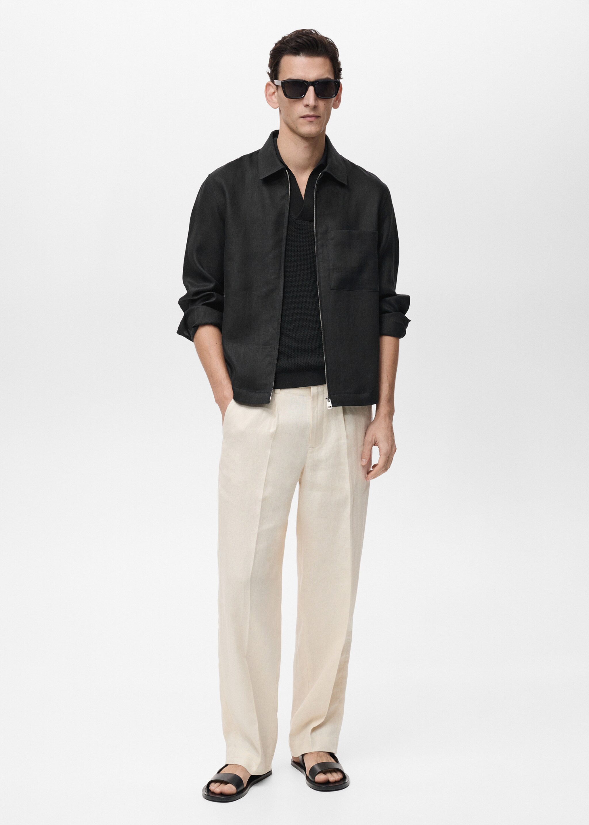 Veste 100 % lin fermeture Éclair - Plan général, Noir. Ref: 87025921-00.