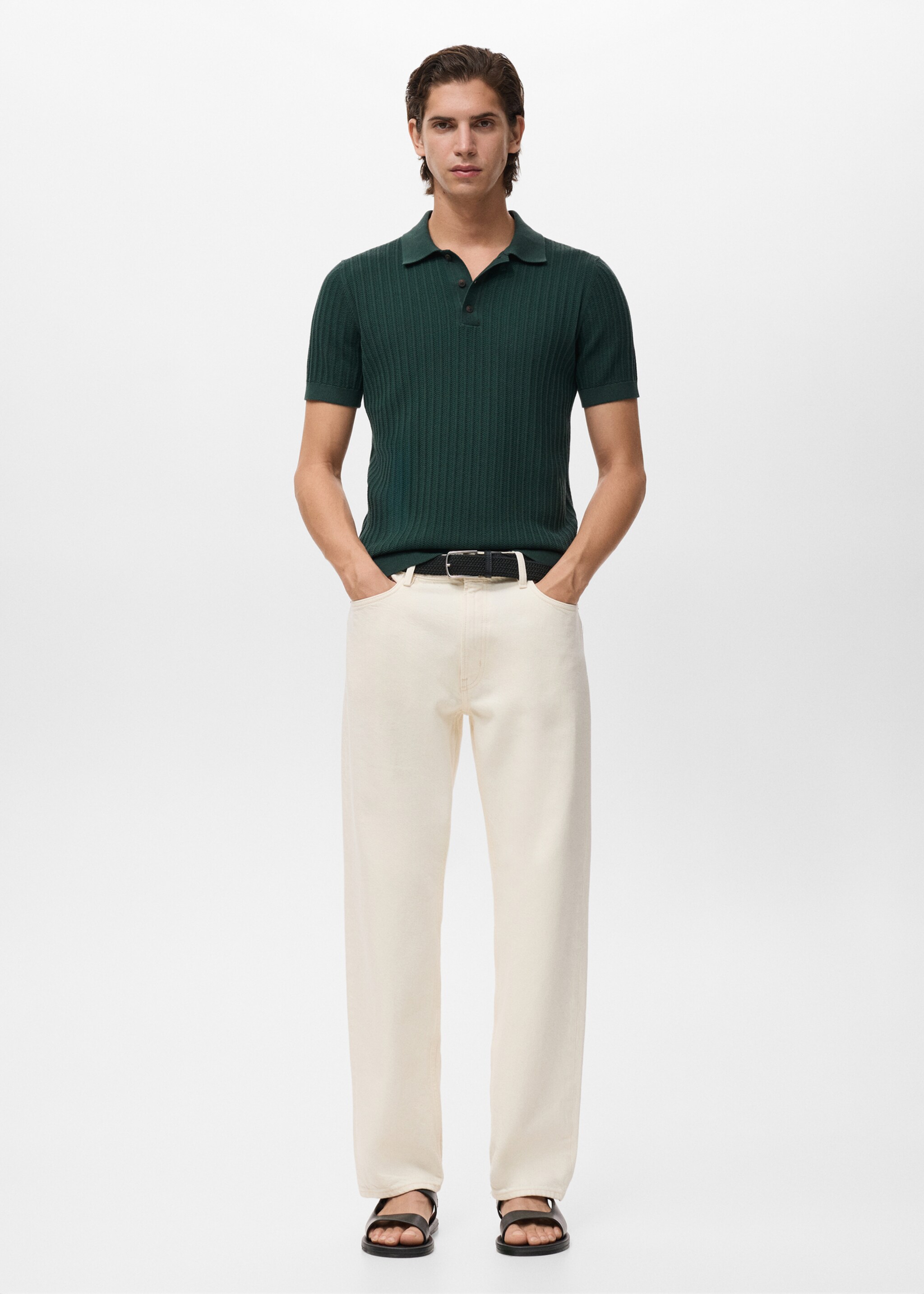 Fine-knit herringbone polo shirt - General plane, Dark Green. Ref: 87025938-00.