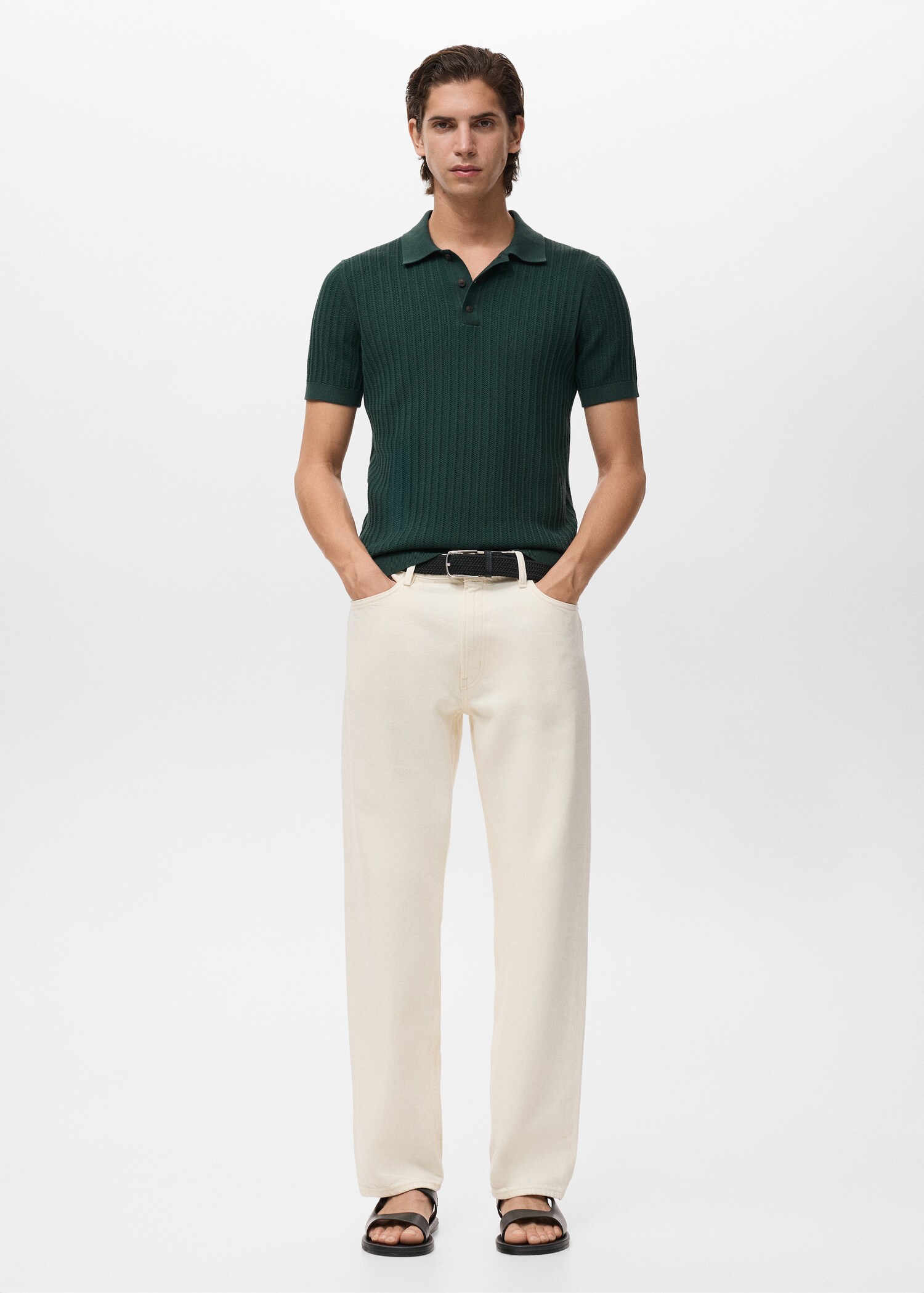 Fine-knit herringbone polo shirt - General plane