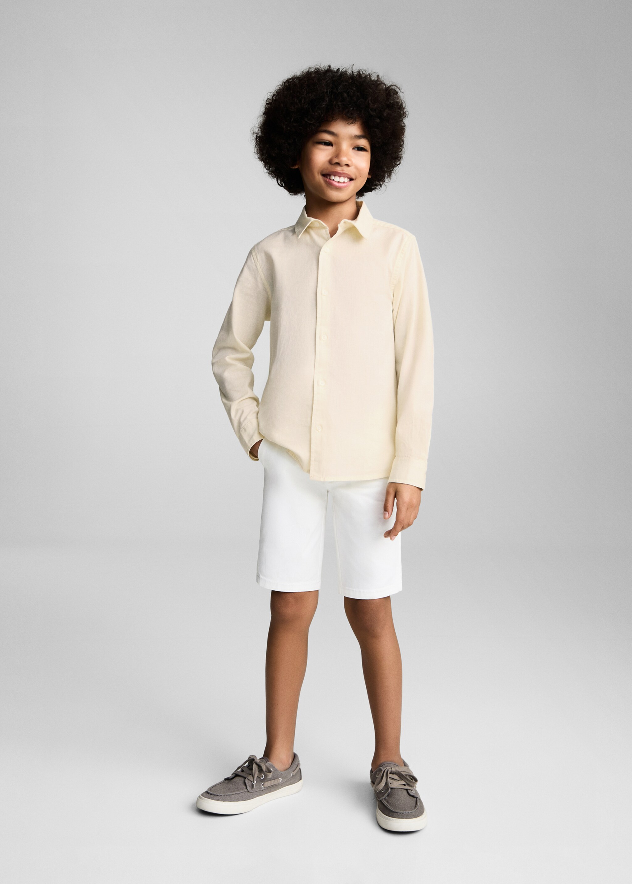 Chemise coton et lin - Plan général, Jaune pastel. Ref: 87025942-00.