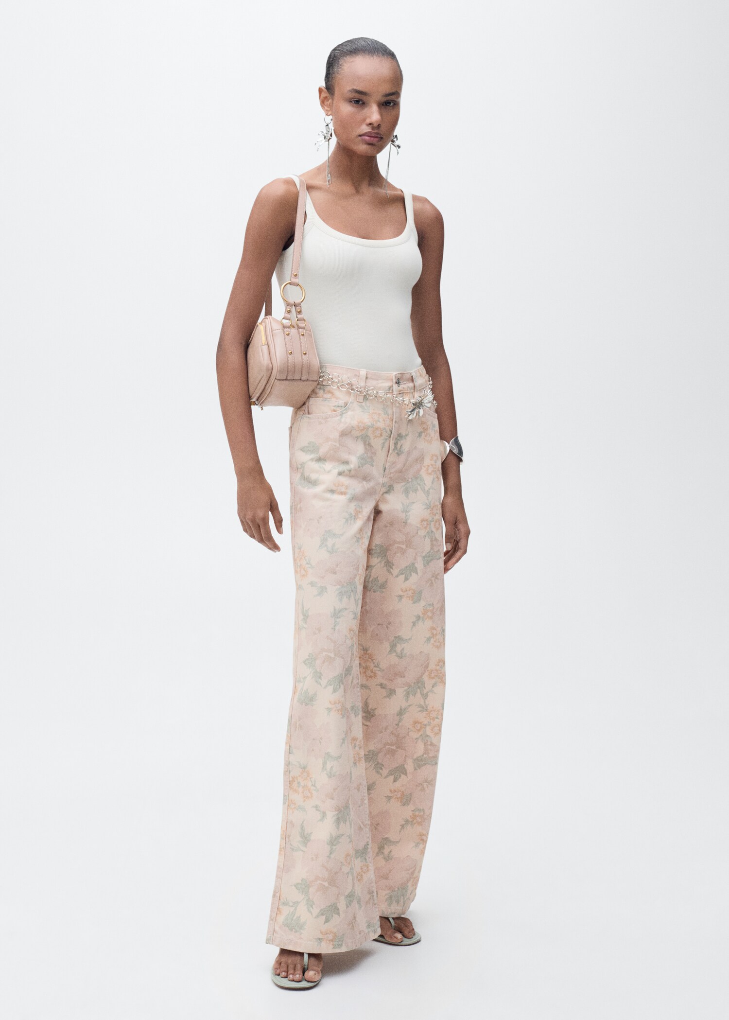 Floral-print wide leg jeans - General plane
