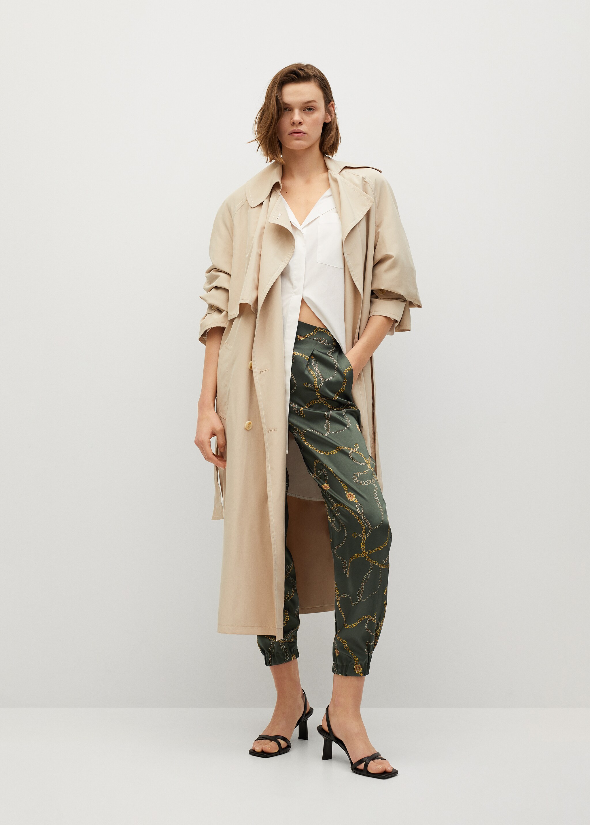 Satin-finish trousers with pleat detail  - General plane