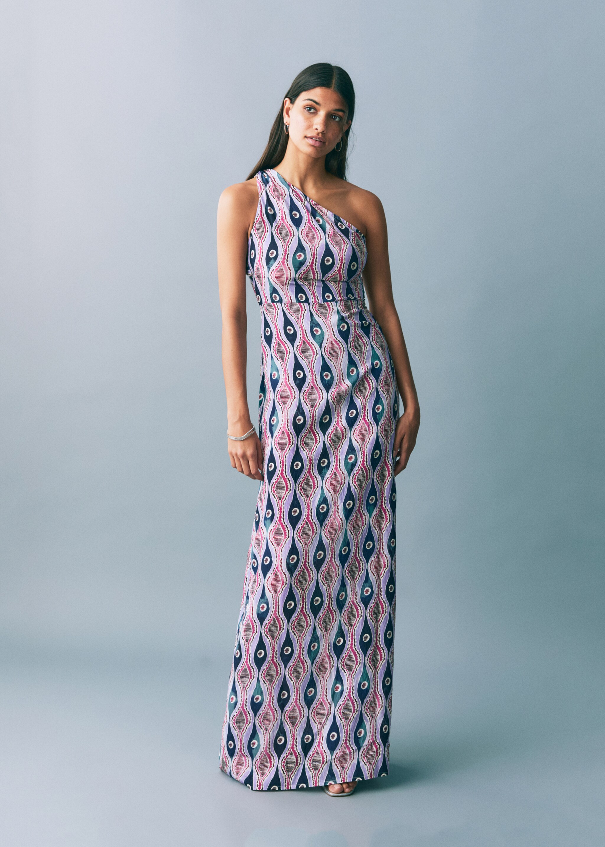 Asymmetrisk mönstrad klänning - Allmän bild, Lila. Ref: 87026366-00.