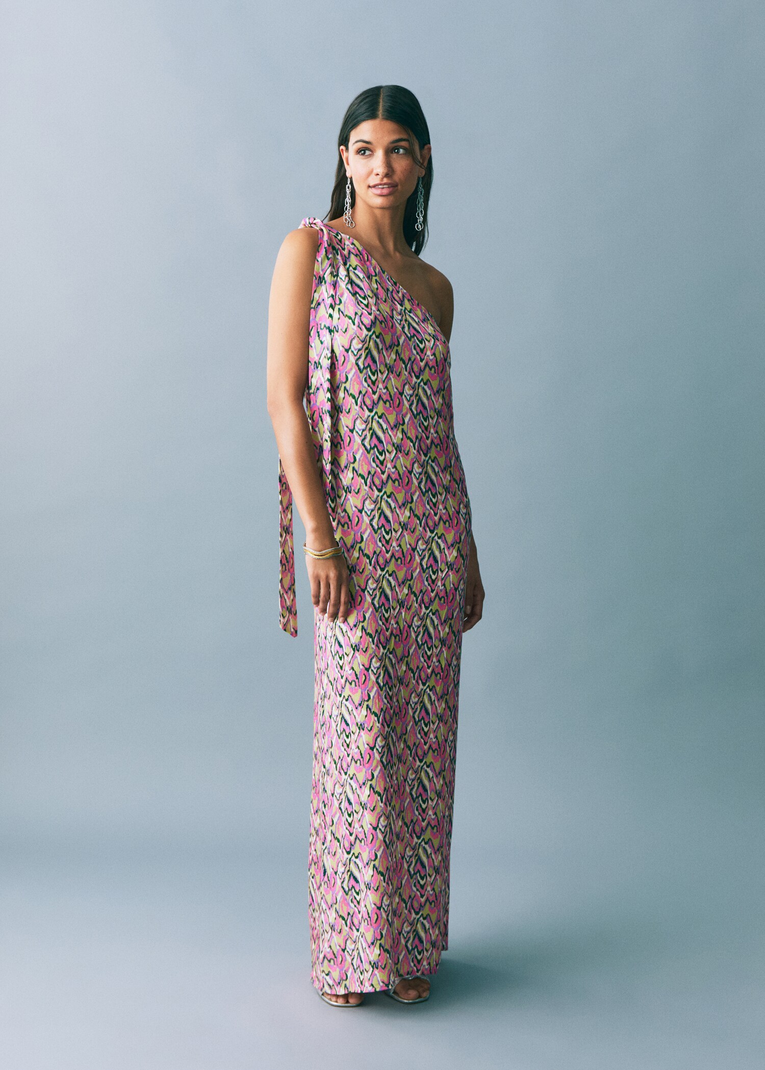 Bedrucktes Kleid mit Taillenband - Allgemeine Ansicht