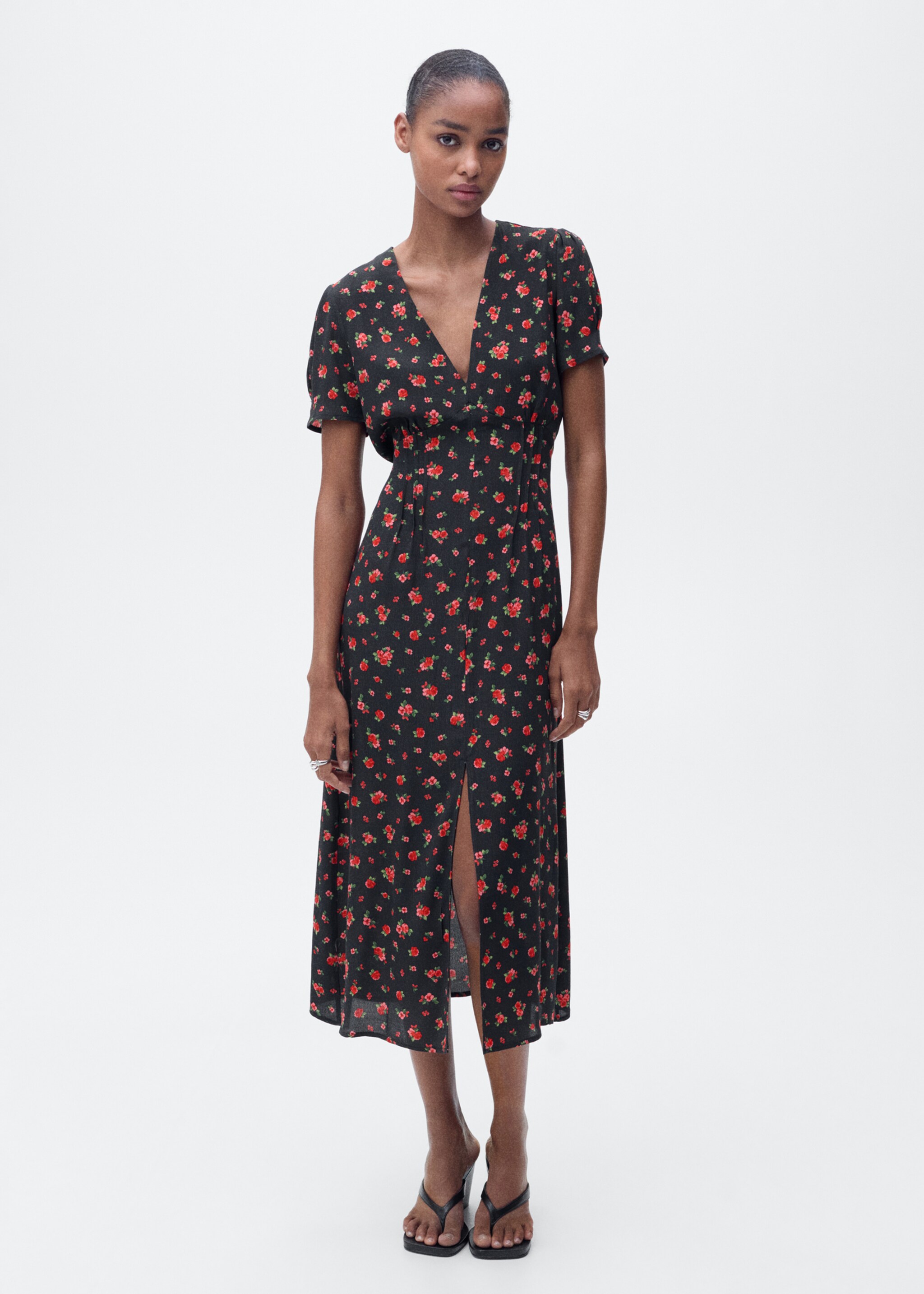 Blommig midikjol - Allmän bild, Svart. Ref: 87027183-00.