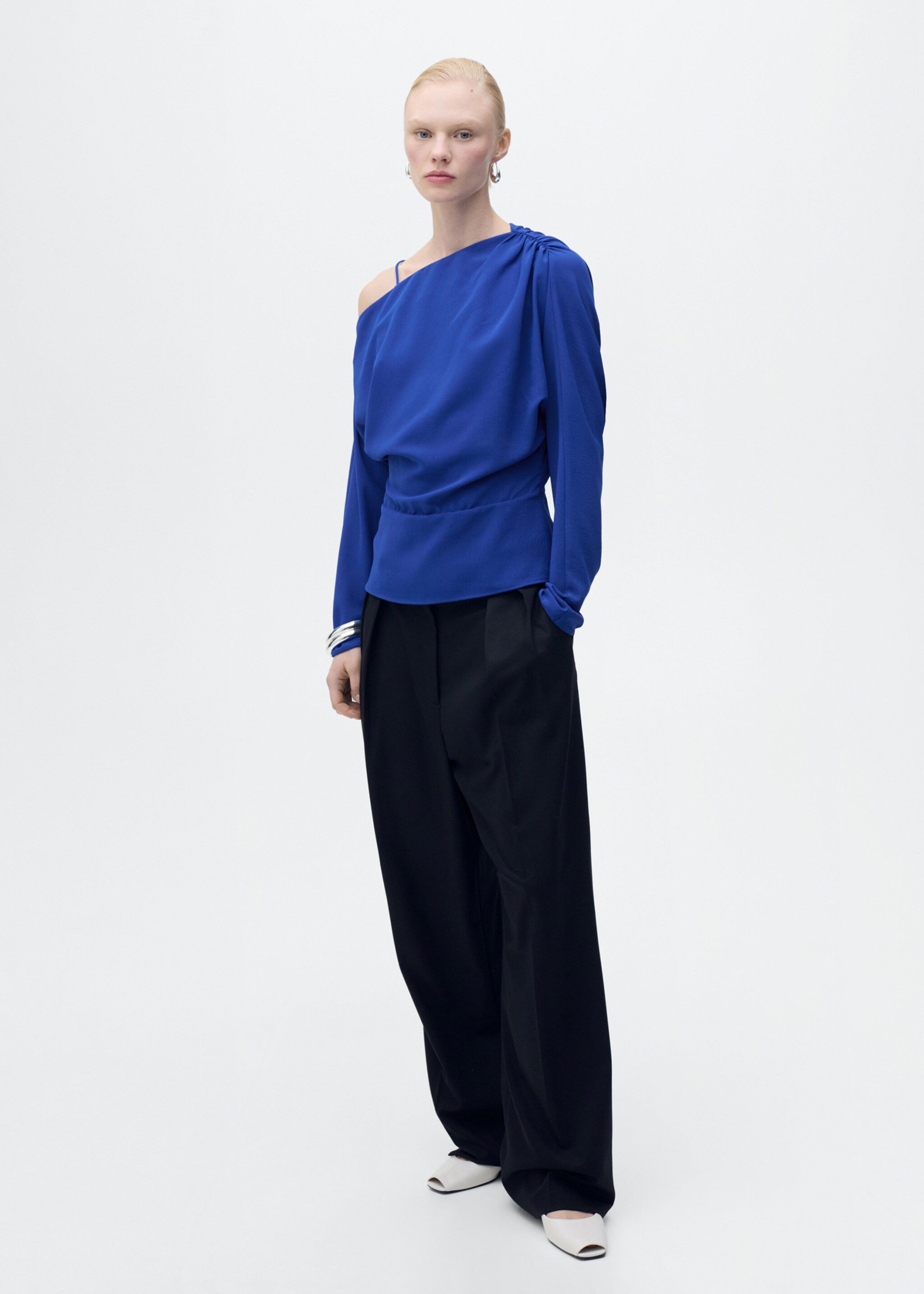 Asymmetrical gathered blouse - General plane, Vibrant blue. Ref: 87027194-00.