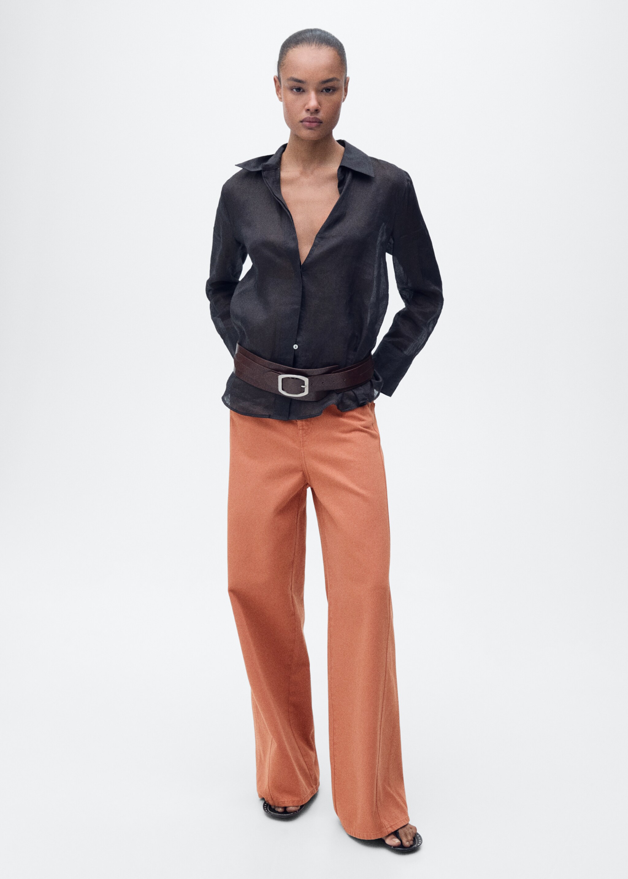 High-waisted wide-leg jeans - General plane, Burnt Orange. Ref: 87027719-00.