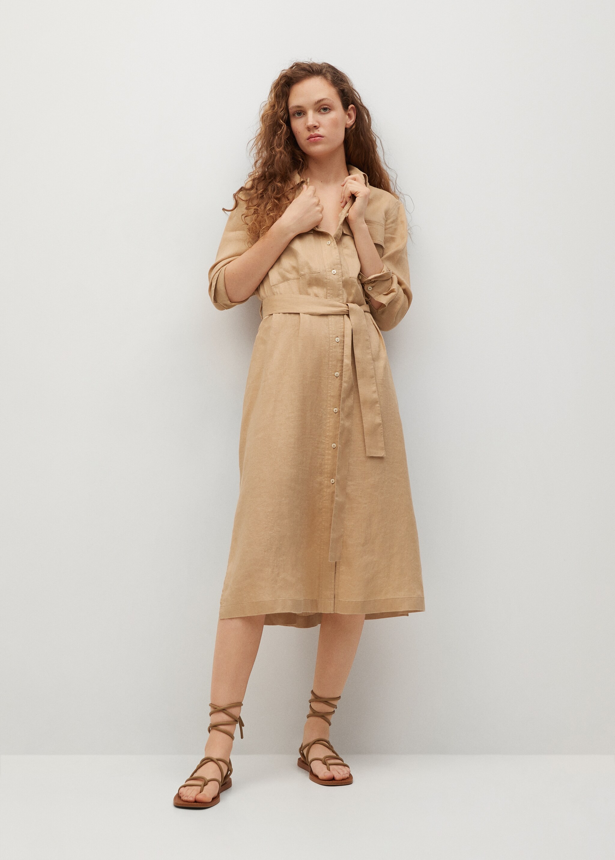 Linen-blend shirt dress - General plane