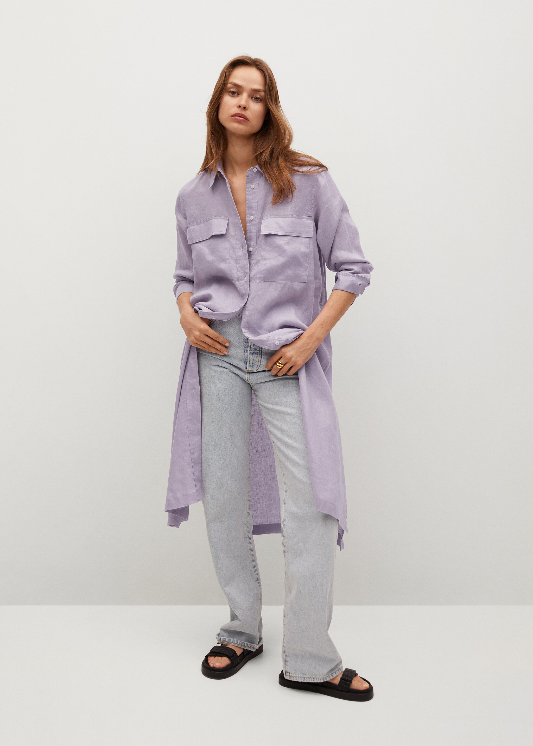 Linen-blend shirt dress - General plane