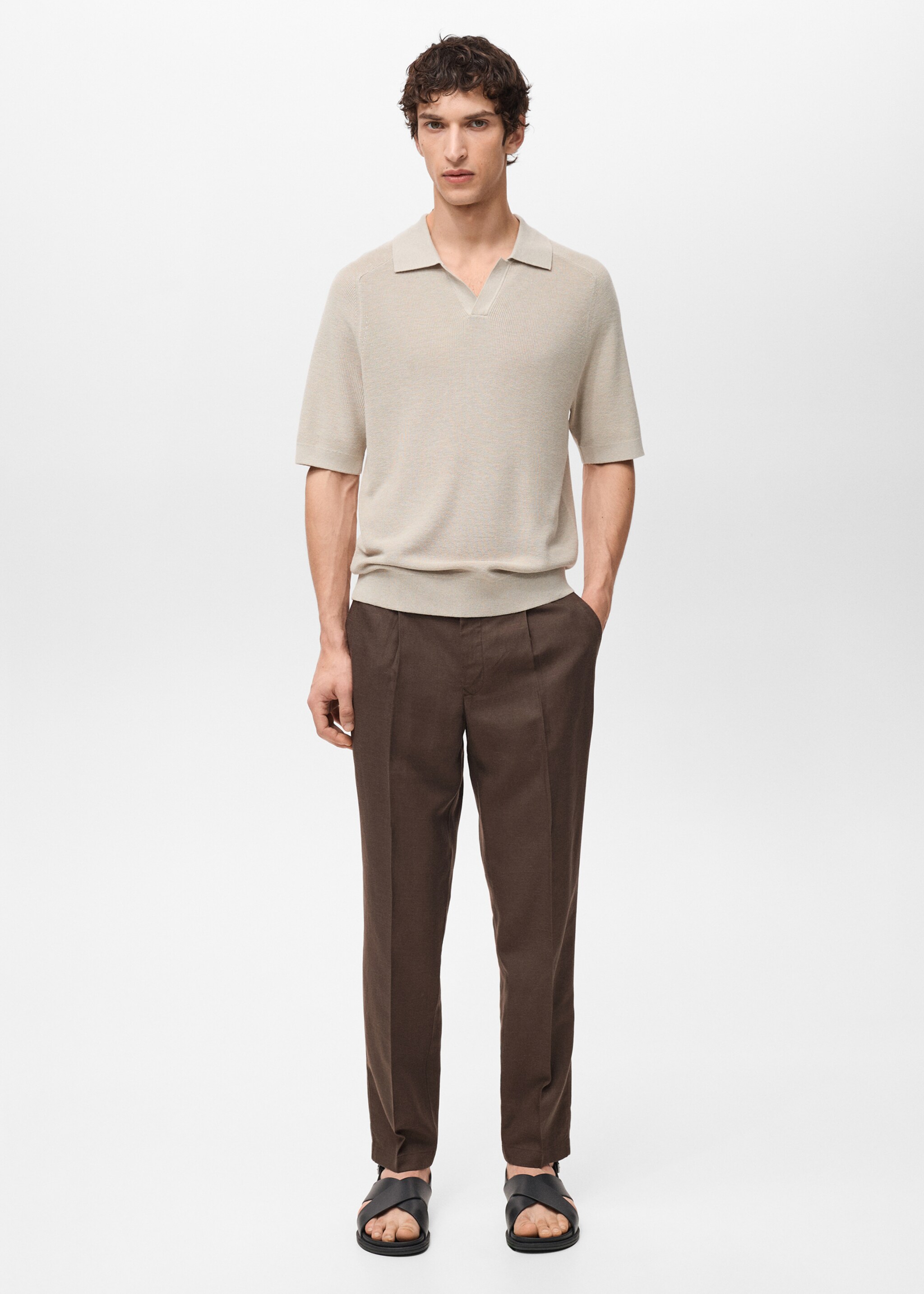 Slim fit linen trousers - General plane, Chocolate. Ref: 87027888-00.