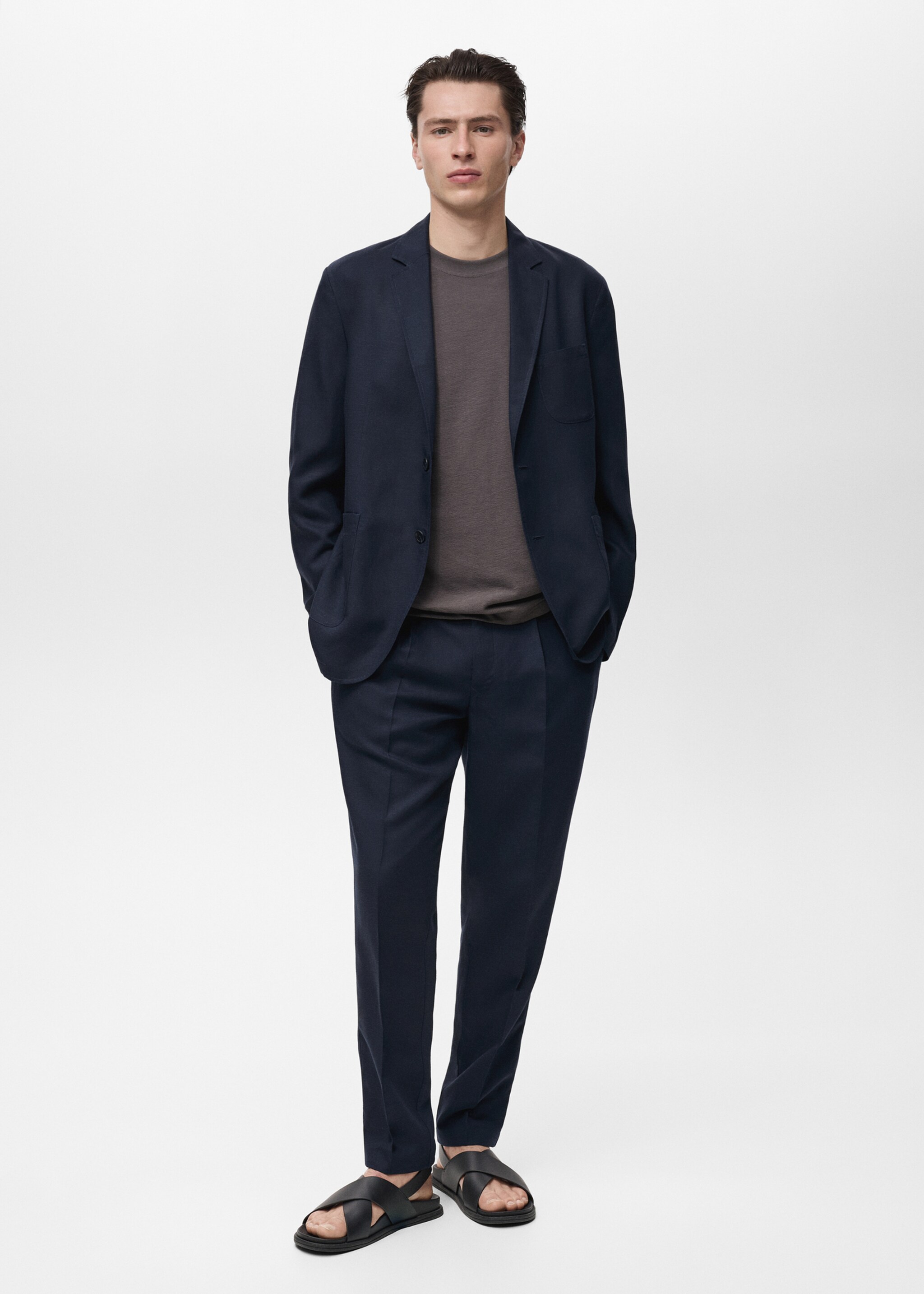 Slim fit linen trousers - General plane, Dark Navy. Ref: 87027888-00.