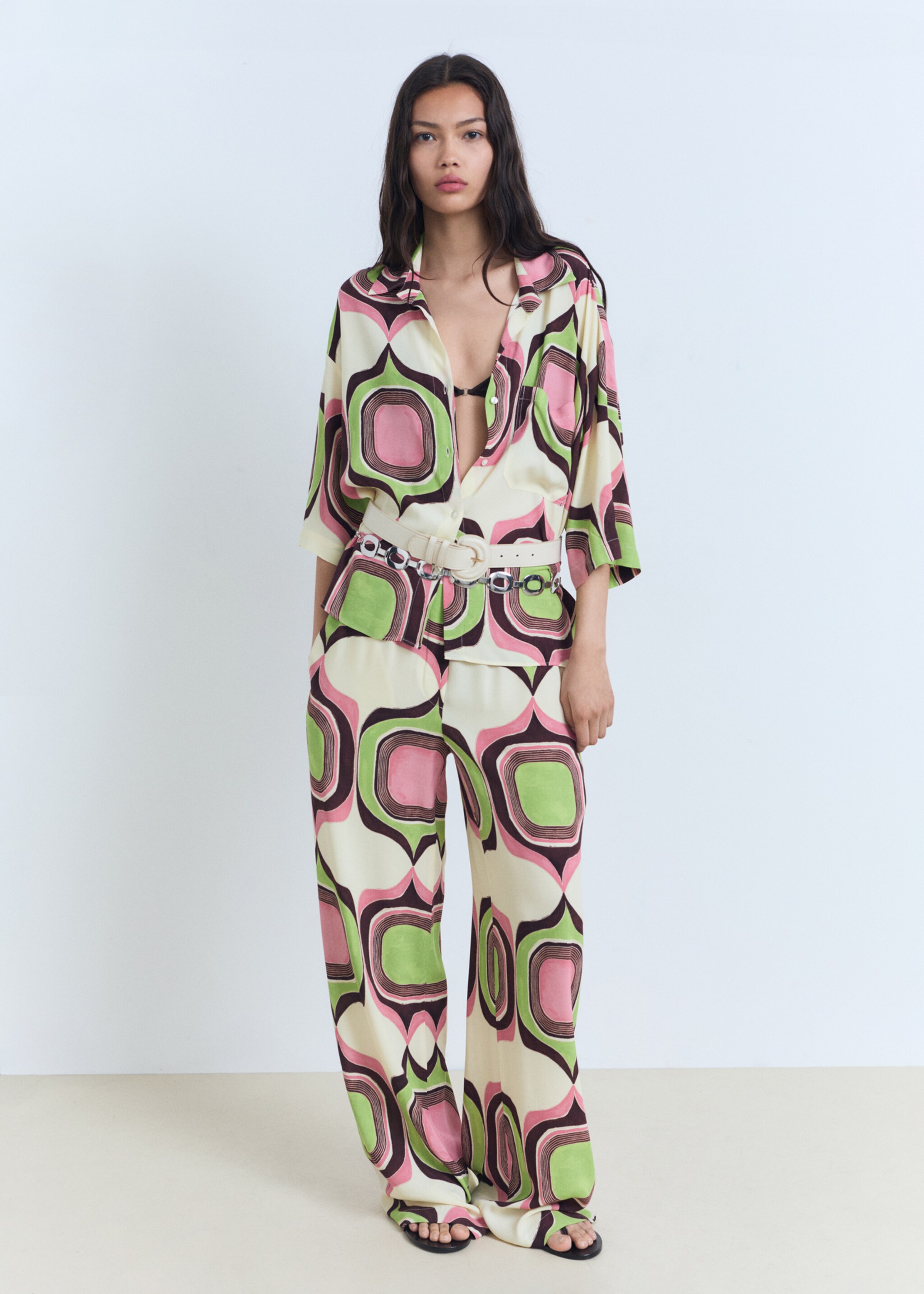 Bluse mit geometrischem Muster - Allgemeine Ansicht, Ecru. Ref: 87028654-00.