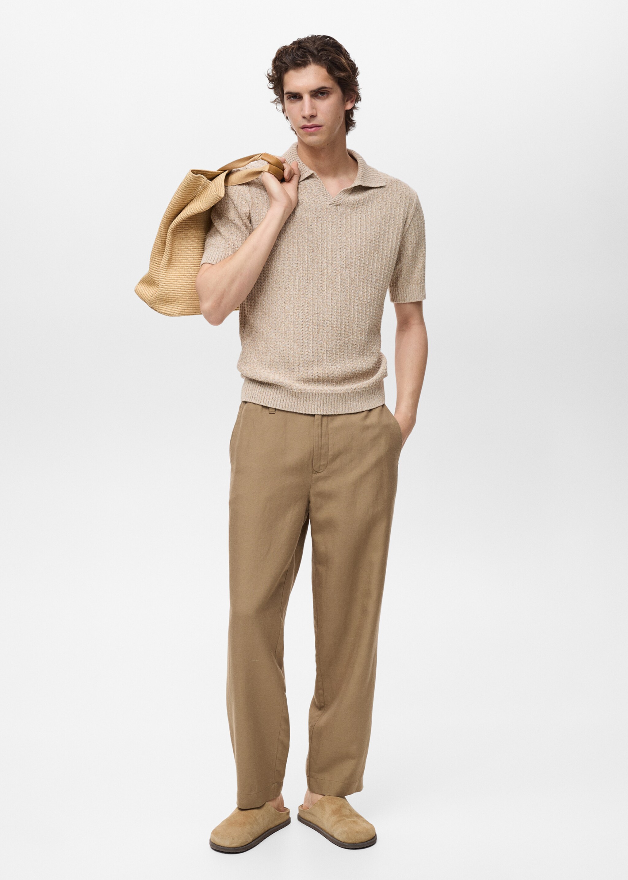 Polo algodón punto estructura - Plano general, Beige. Ref: 87029213-00.