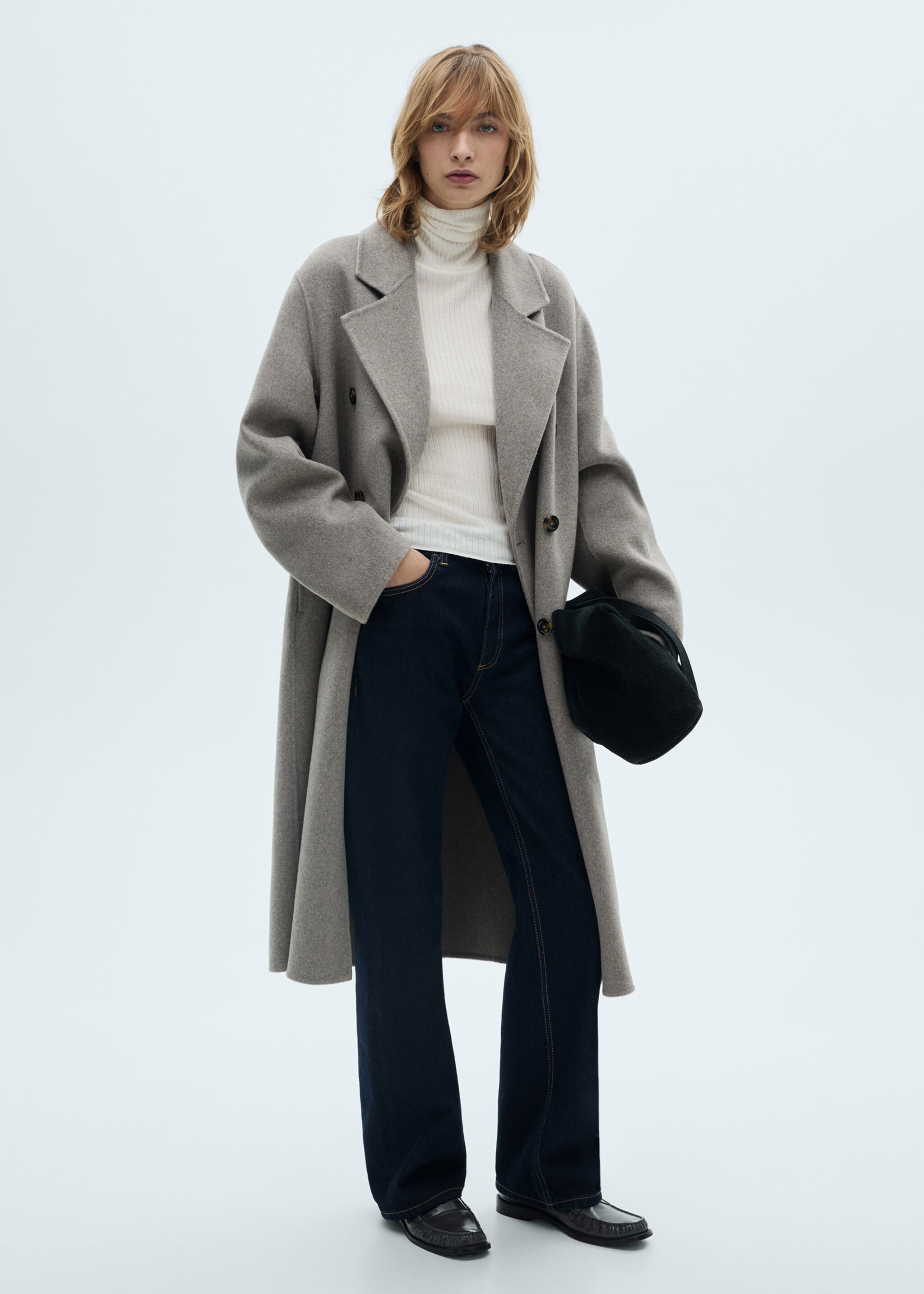 Pull-over laine mélangée col roulé - Plan général, Écru. Ref: 87030441-00.