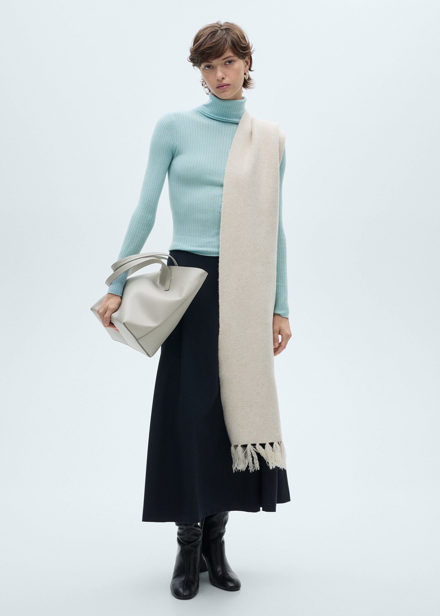 Pull-over laine mélangée col roulé - Plan général