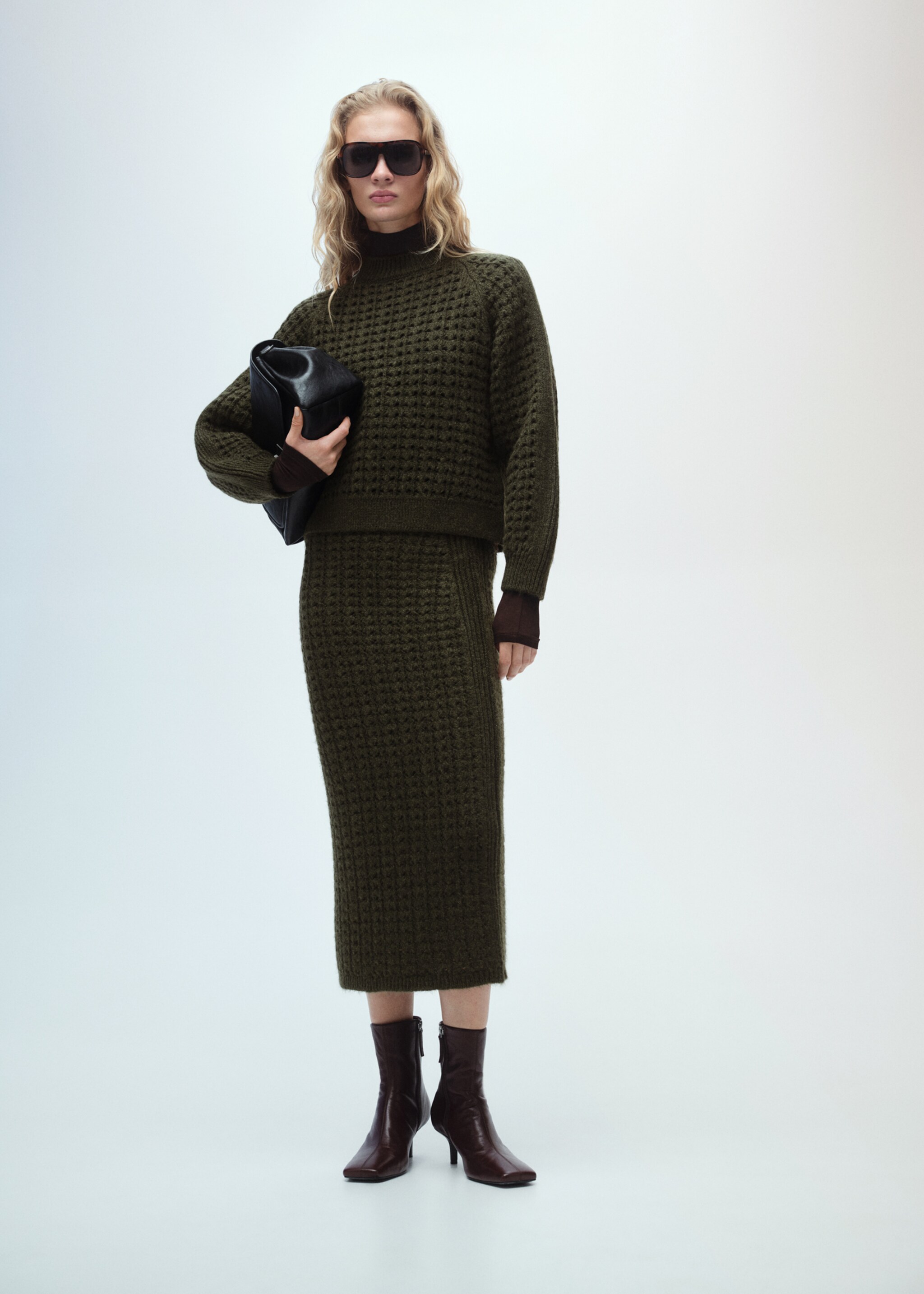 Pull en maille ajourée - Plan général, Kaki. Ref: 87030455-00.