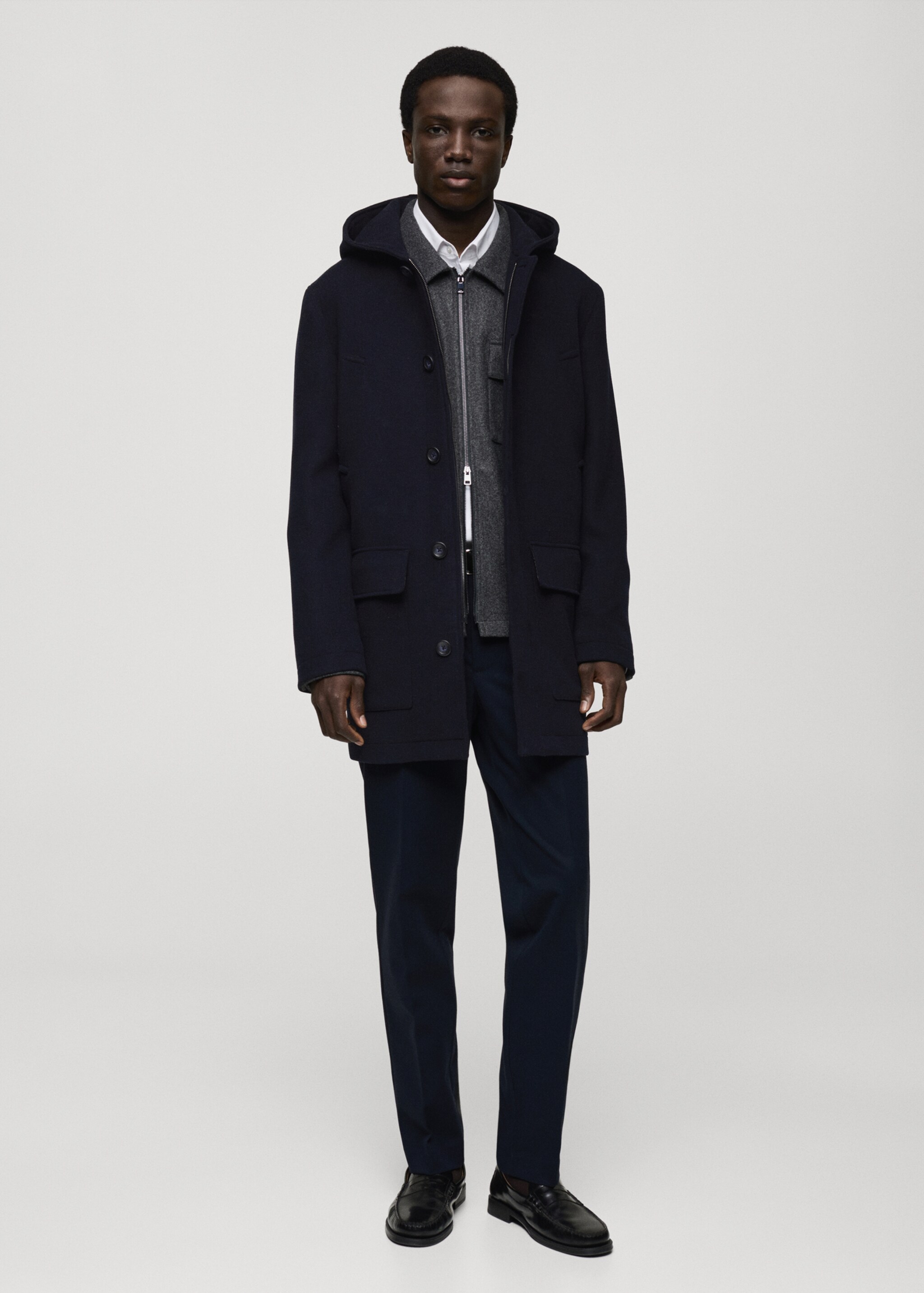 Hooded wool coat - General plane, Dark Navy. Ref: 87030575-00.