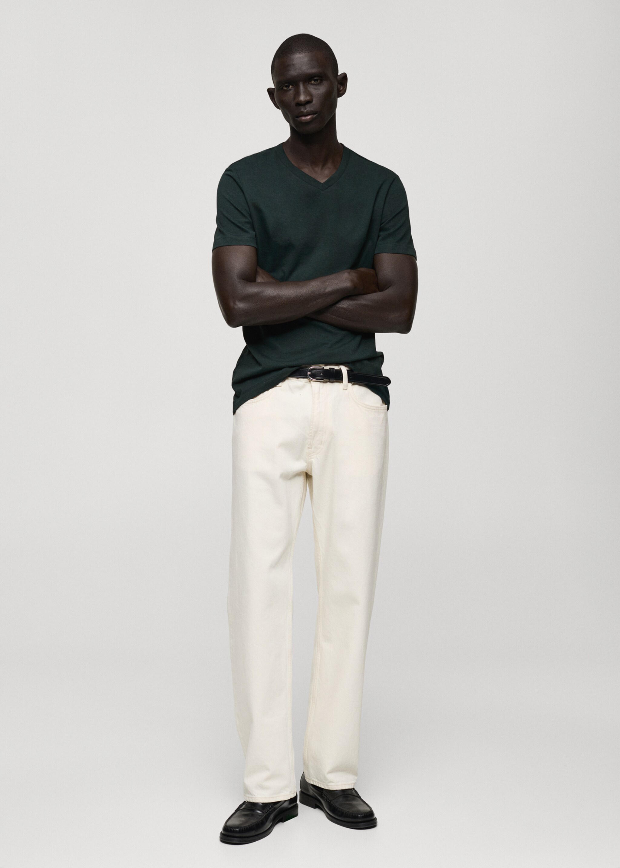 100% cotton slim-fit V-neck t-shirt - General plane, Green. Ref: 87030599-00.