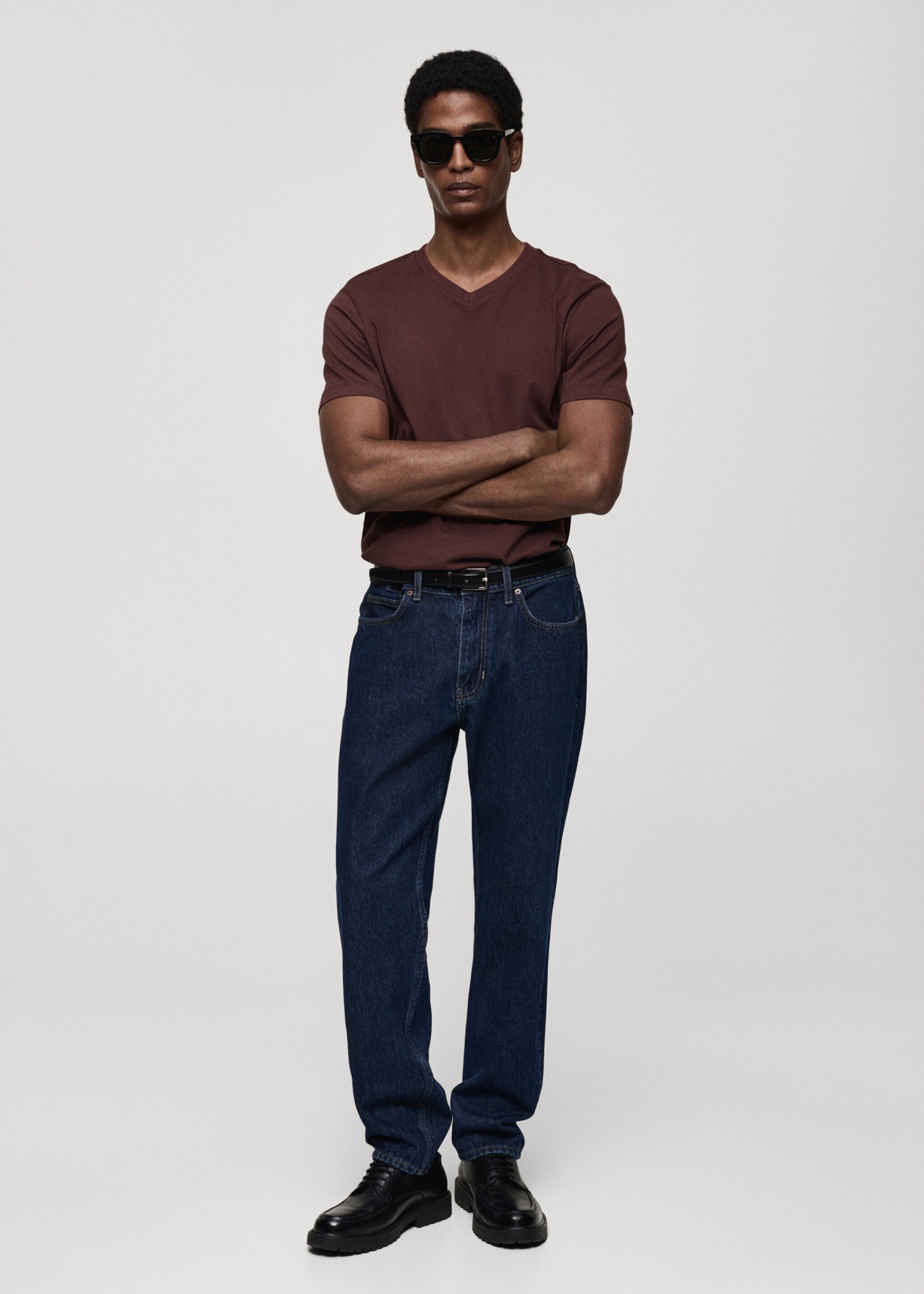 100% cotton slim-fit V-neck t-shirt - General plane, Wine. Ref: 87030599-00.