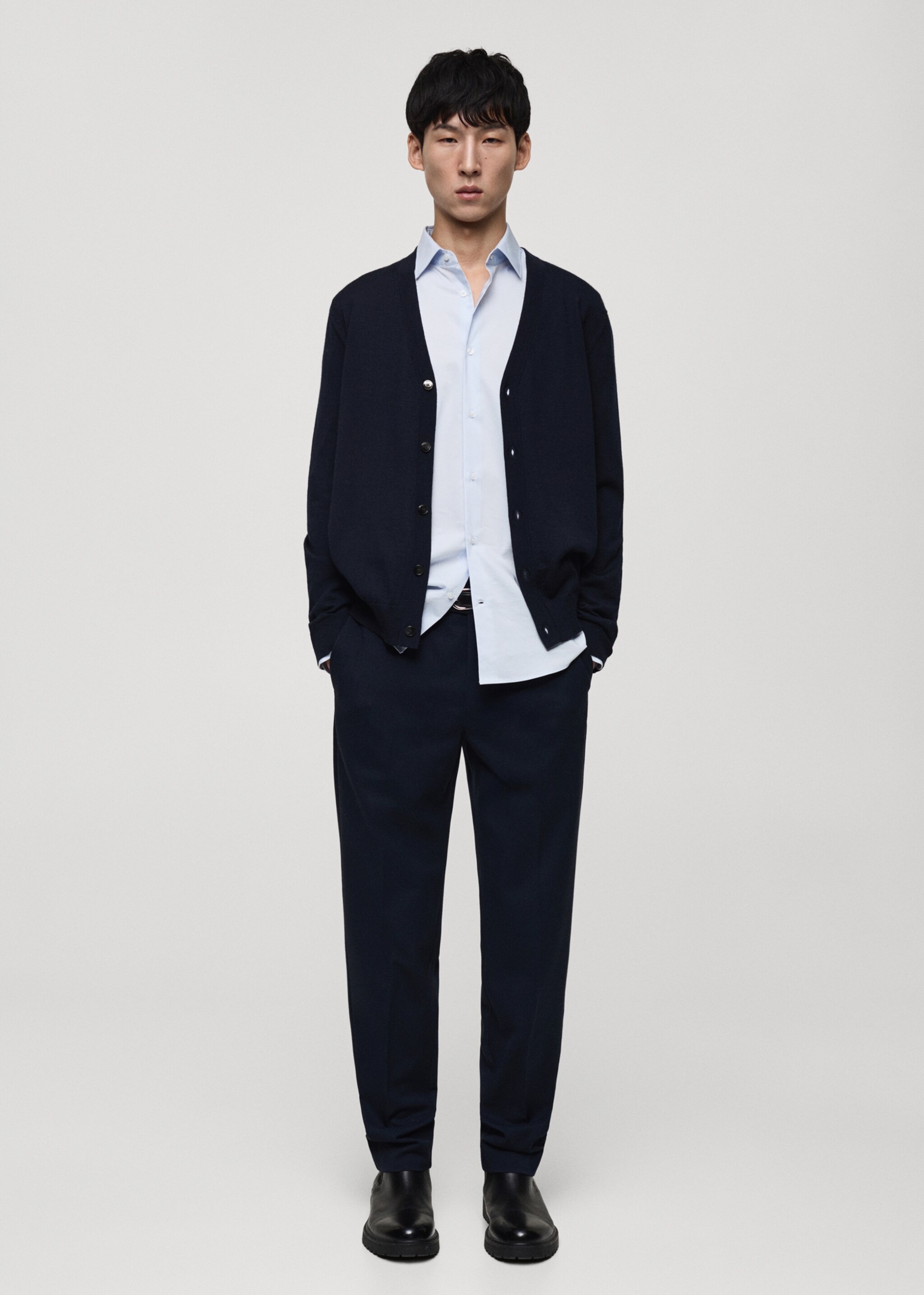 100% merino wool cardigan - General plane, Dark Navy. Ref: 87030603-00.