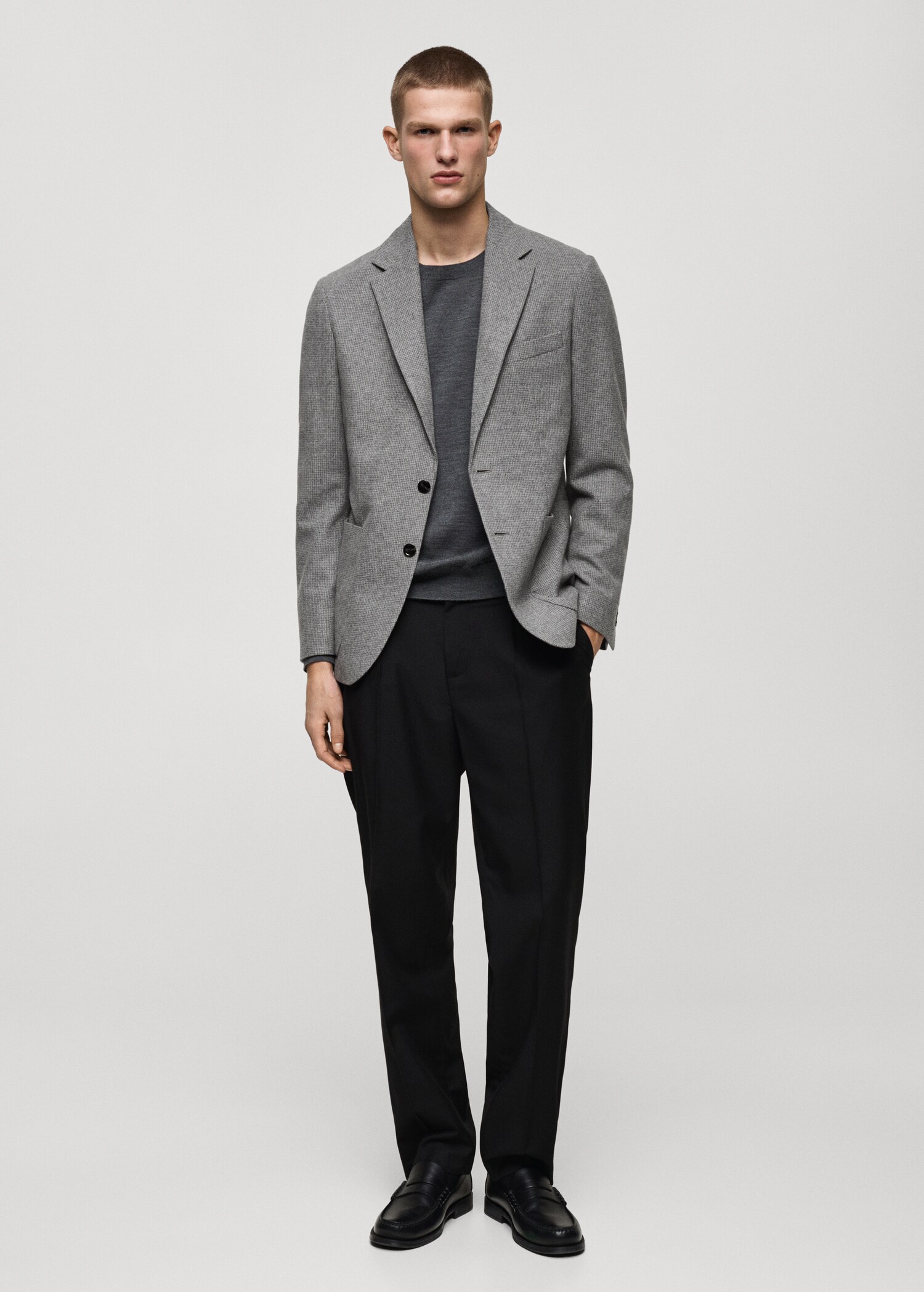 Slim-fit micro-houndstooth wool jacket - General plane