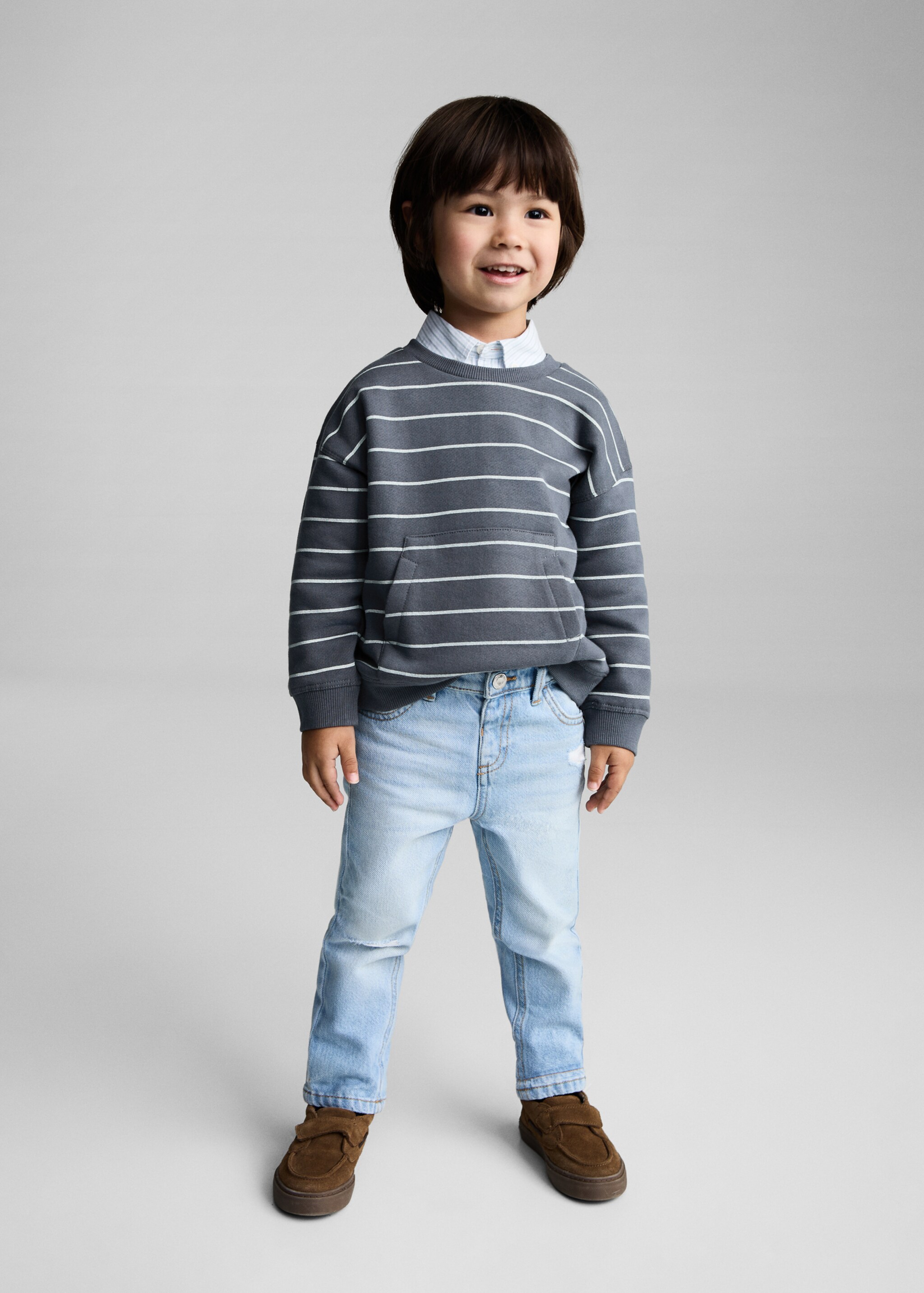 Gestreiftes Baumwoll-Sweatshirt - Allgemeine Ansicht, Blau. Ref: 87030637-00.