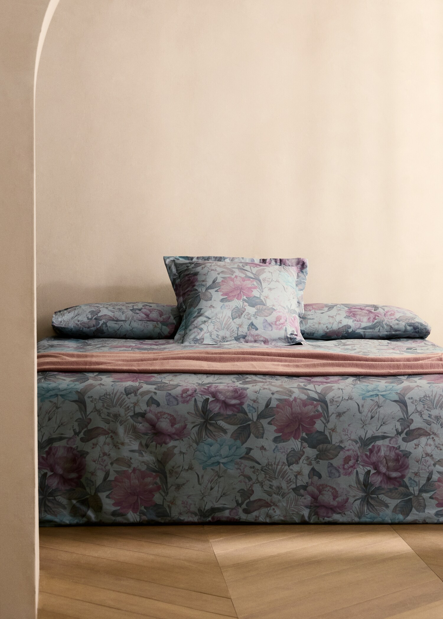 Bettbezug aus Baumwollperkal mit mehrfarbigem Blumenmuster für Bett 90 cm - Allgemeine Ansicht