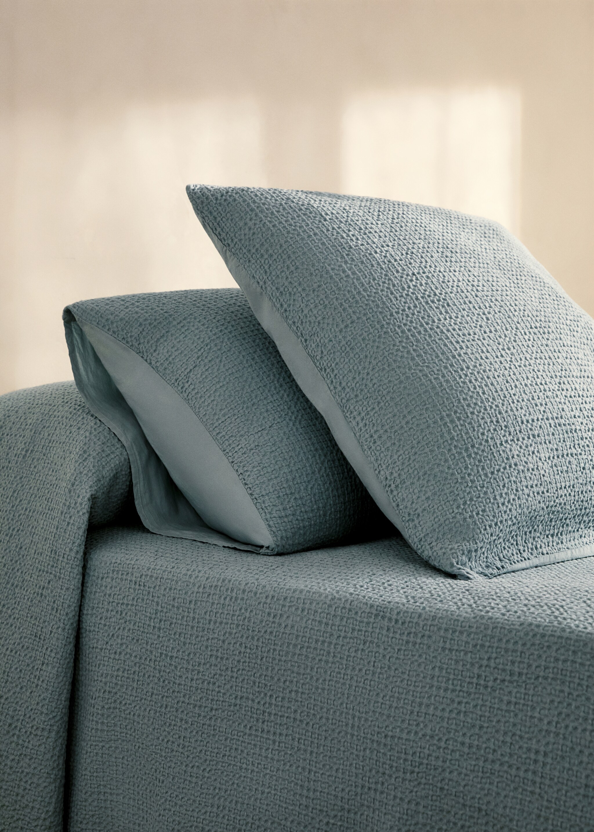 Two cotton waffle percale pillowcases 50x75 cm - General plane, Aqua Green. Ref: 87032929-00.