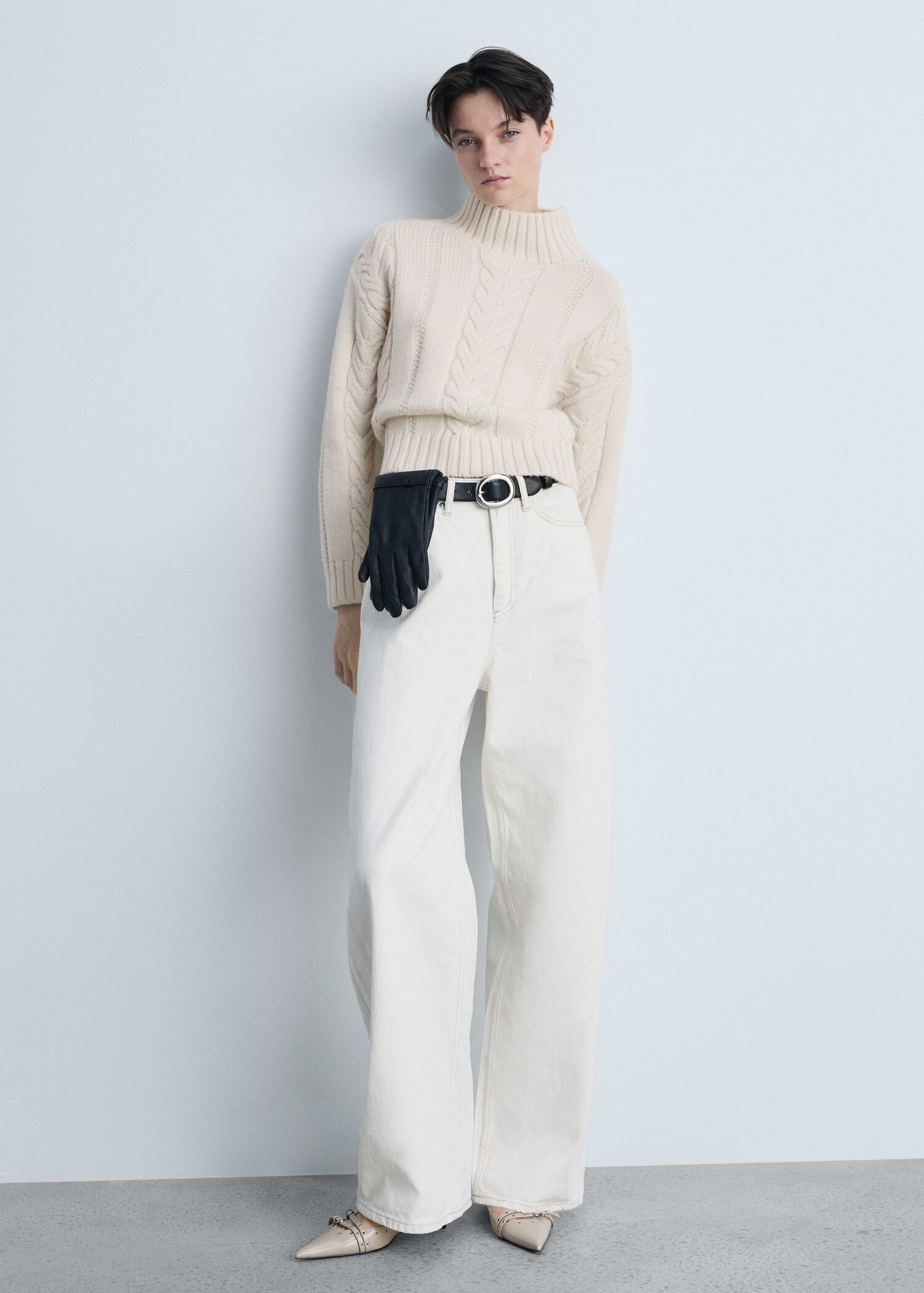 Braided sweater with perkins neck - General plane