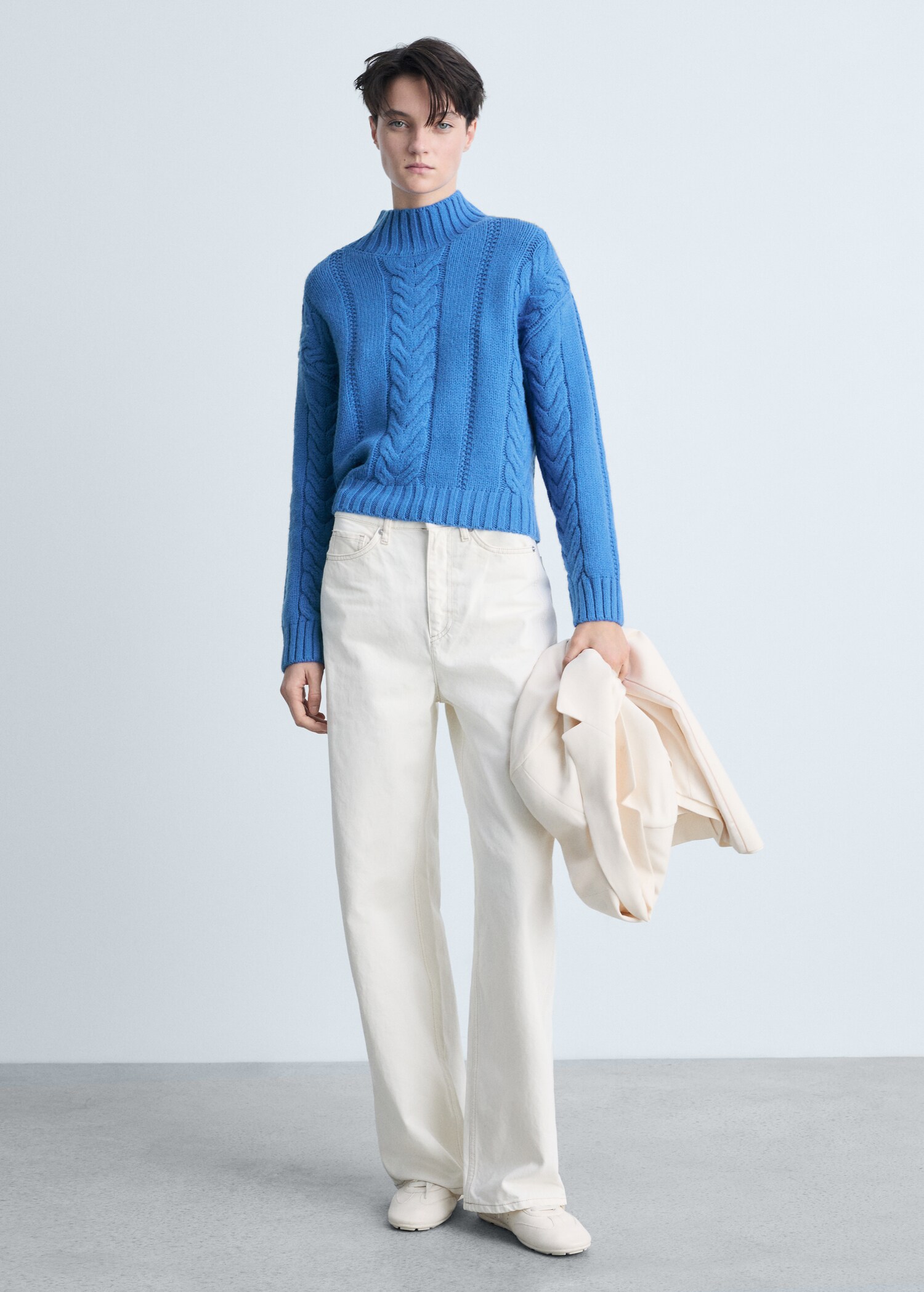 Braided sweater with perkins neck - General plane