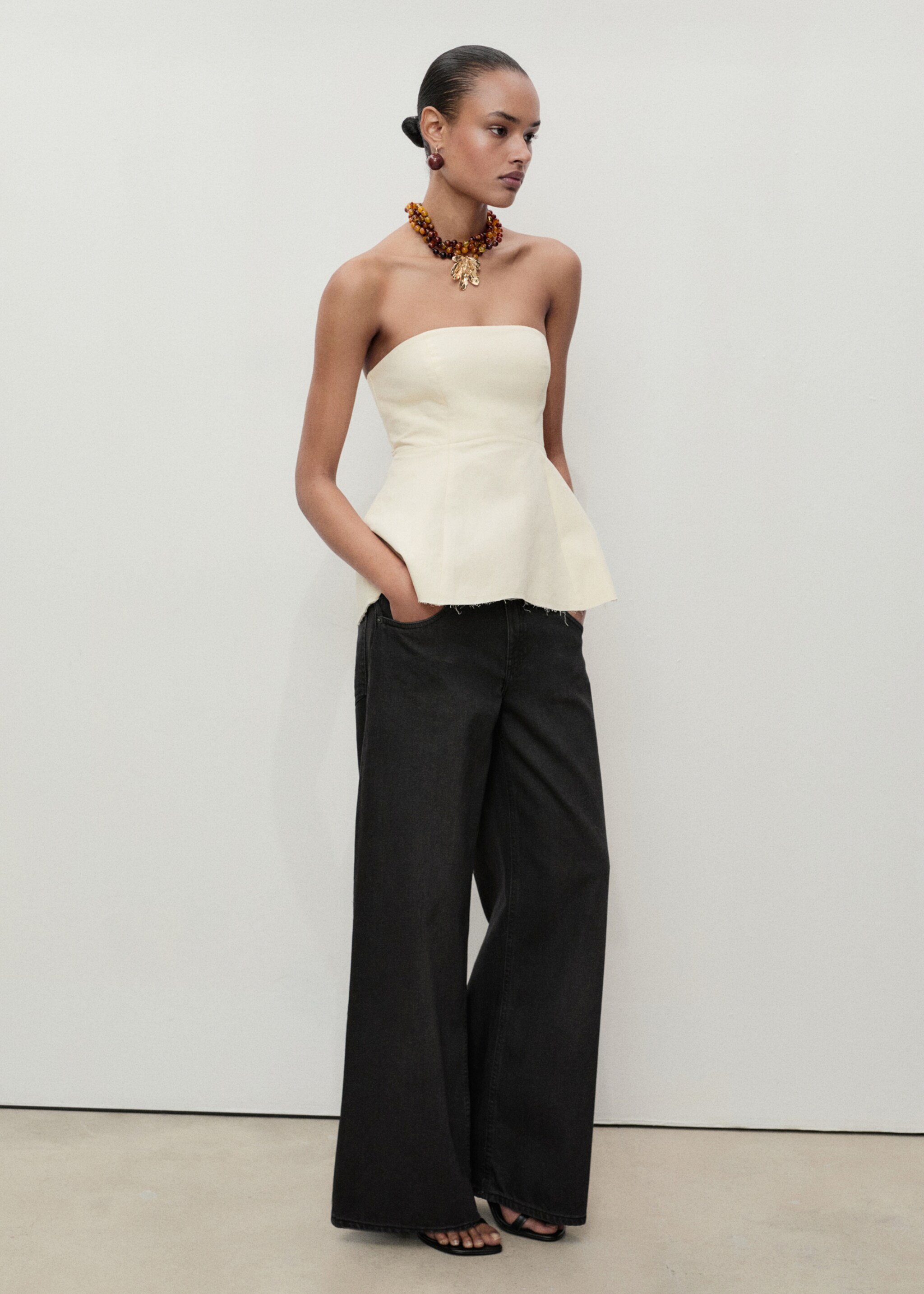 Low waist wide leg jeans - General plane, Black denim. Ref: 87033277-00.