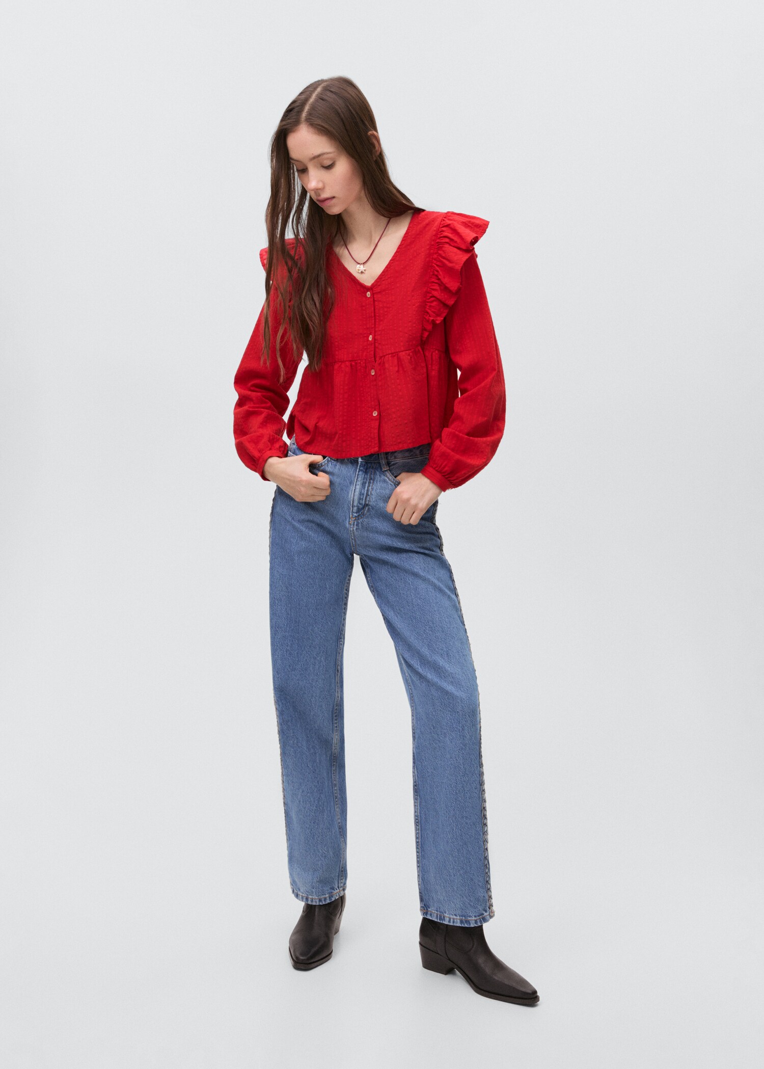 Bluse mit gerüschten Schultern - Allgemeine Ansicht