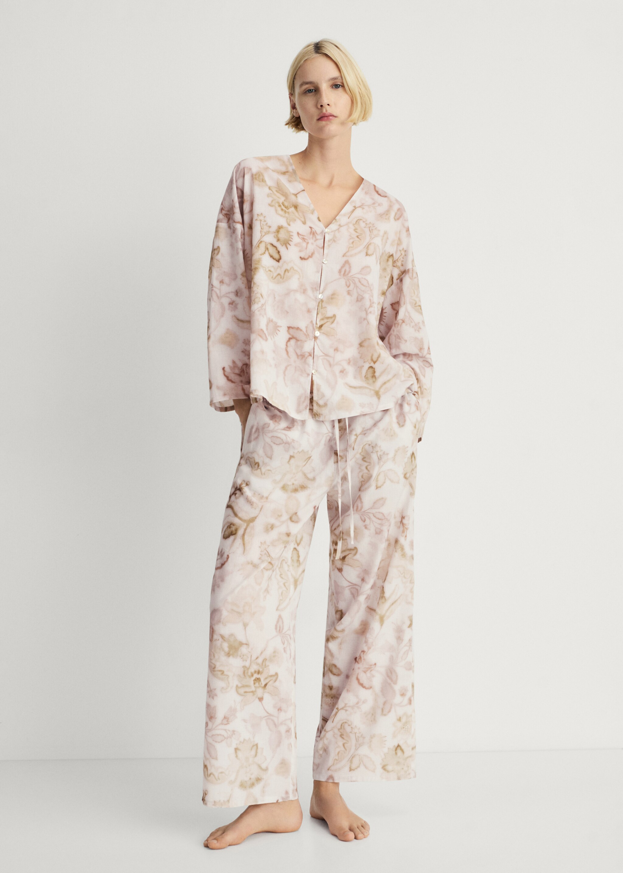 Pyjama top with floral detail - General plane, Light/Pastel Grey. Ref: 87034068-00.