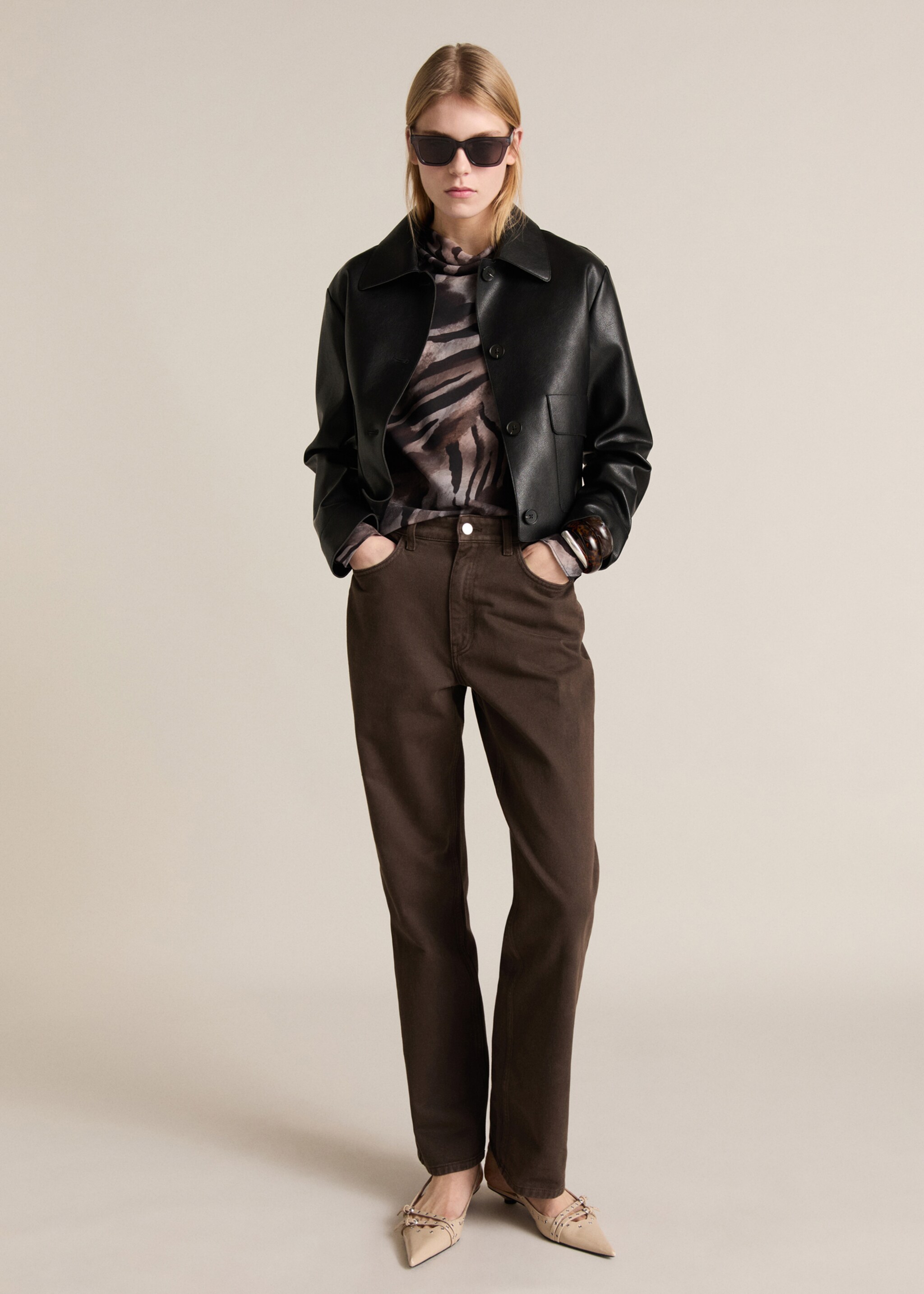 Zebra satin blouse - General plane, Brown. Ref: 87034093-00.