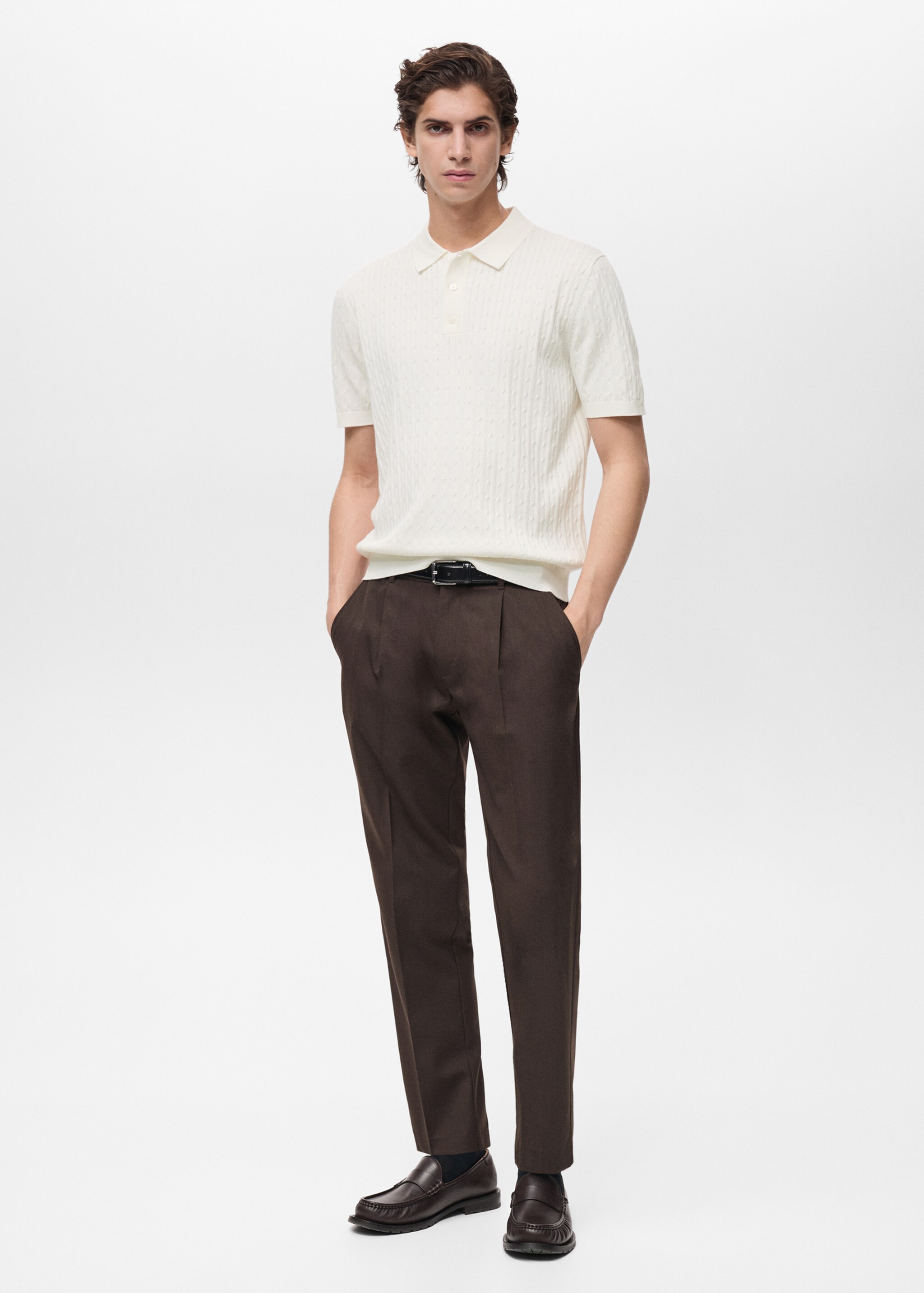 Polo maille torsadée 100 % coton - Plan général, Blanc cassé. Ref: 87034411-00.