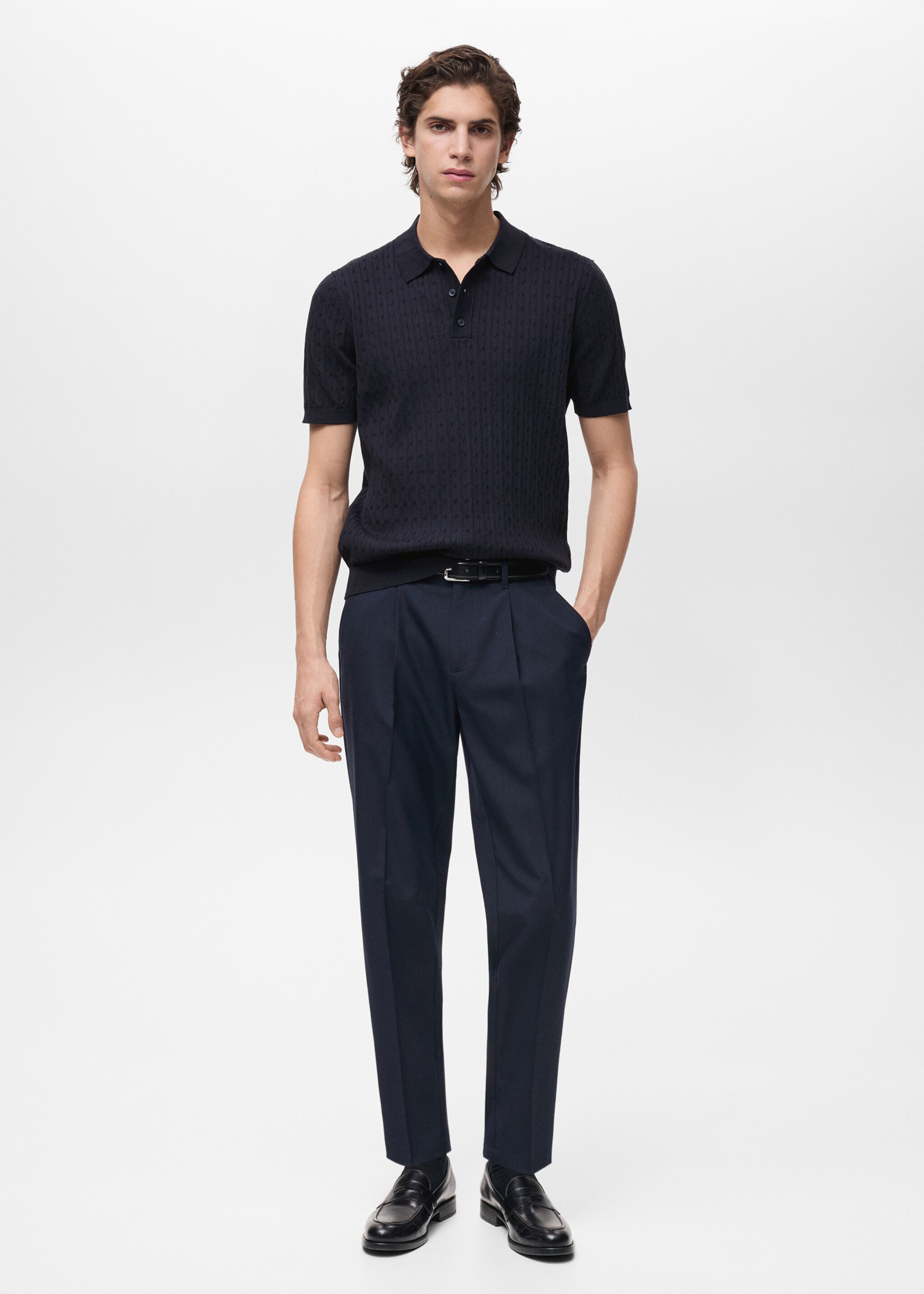 100% cotton braided knitted polo shirt - General plane, Night Blue. Ref: 87034411-00.