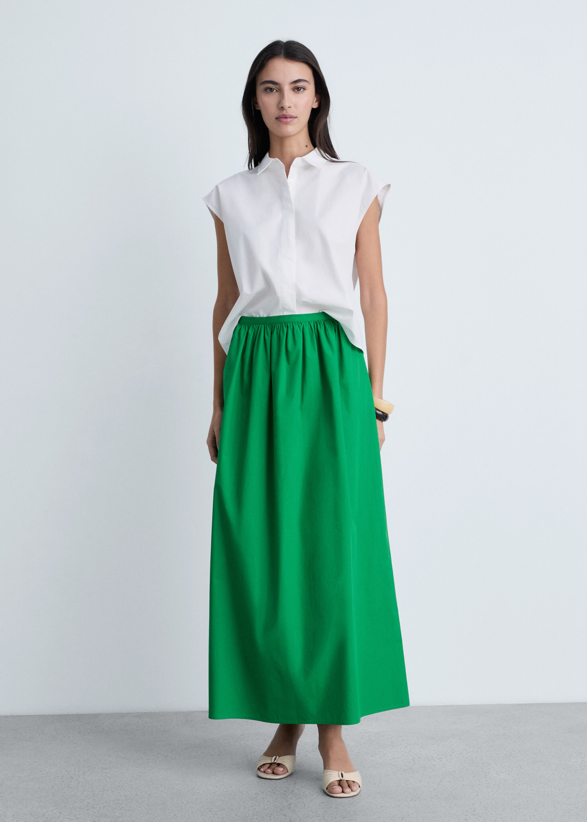 Flared cotton skirt - General plane, Green. Ref: 87034778-00.