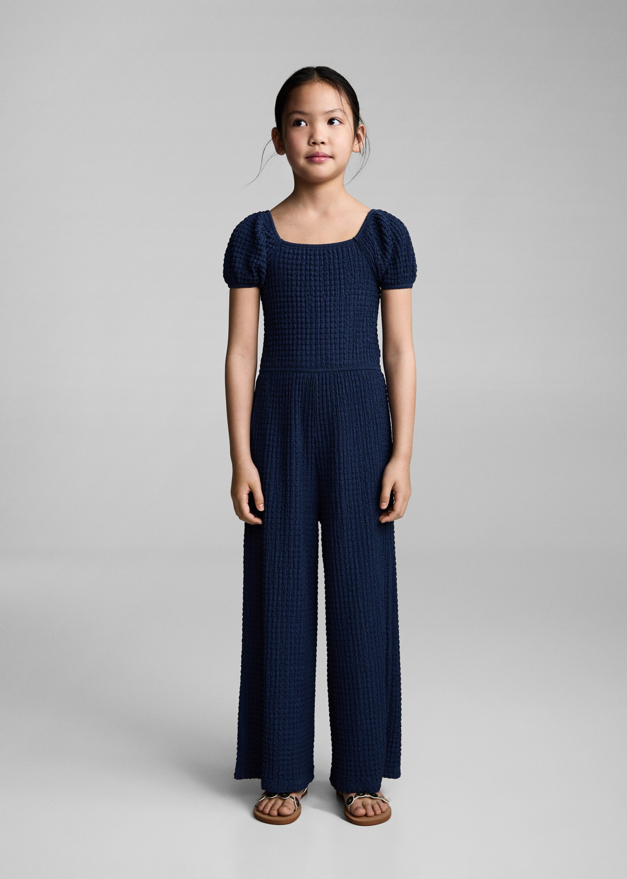 Textured long jumpsuit - General plane, Night Blue. Ref: 87034809-00.