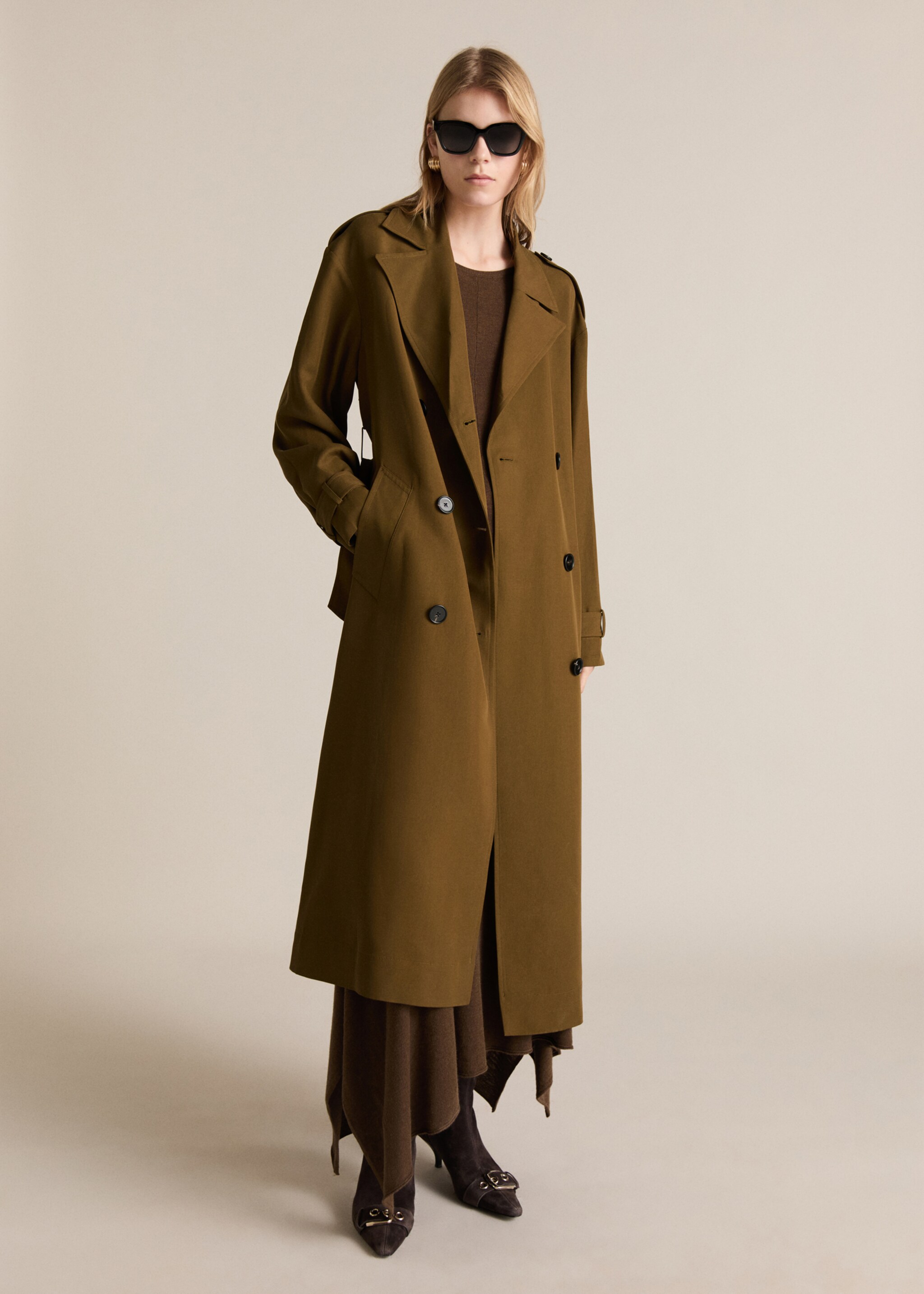 Oversized long lyocell trench coat - General plane, Khaki. Ref: 87034811-00.