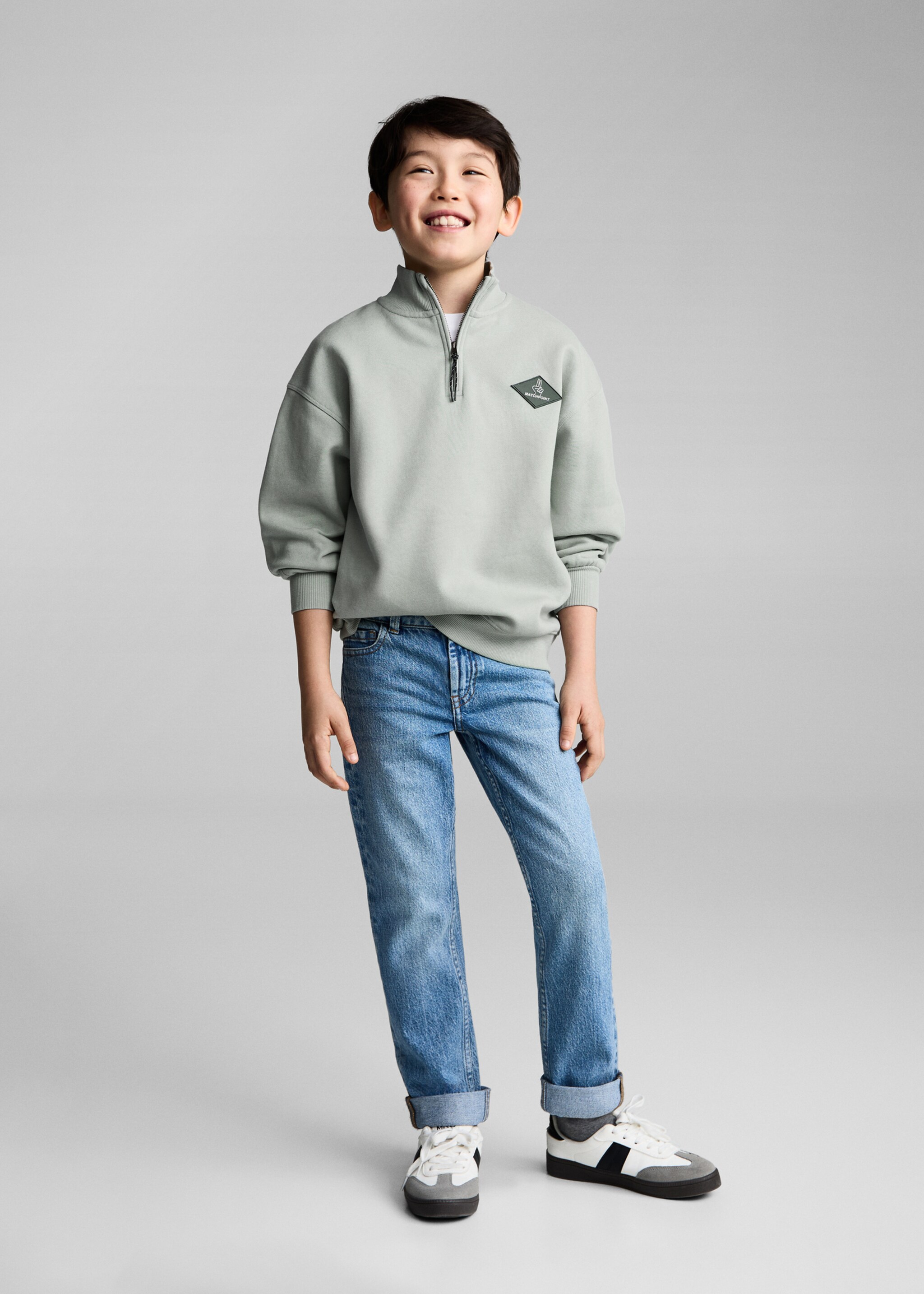 Baumwoll-Sweatshirt mit Reißverschluss - Allgemeine Ansicht, Grün. Ref: 87035138-00.